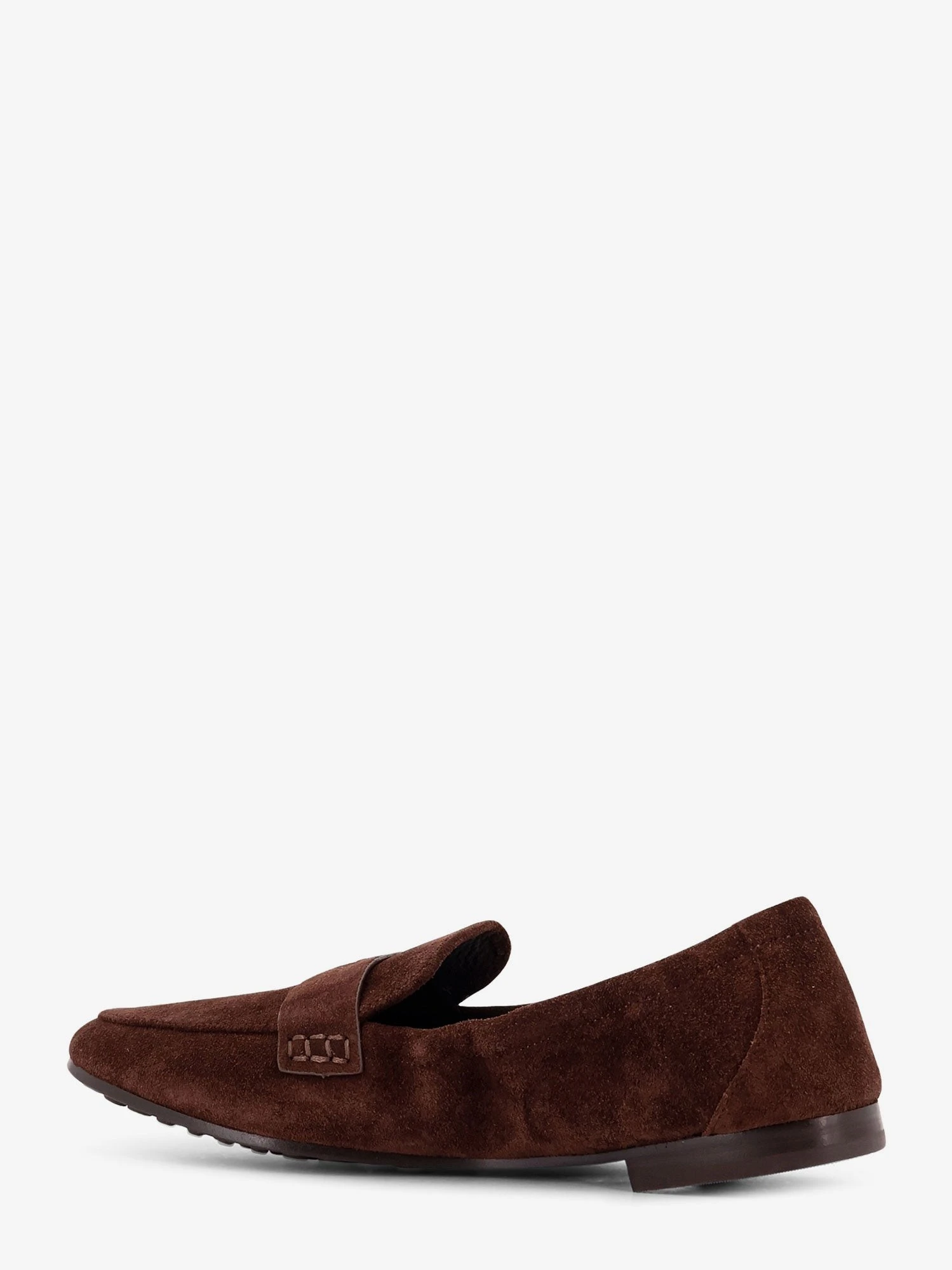 Suede loafer with metal logo detail.webp