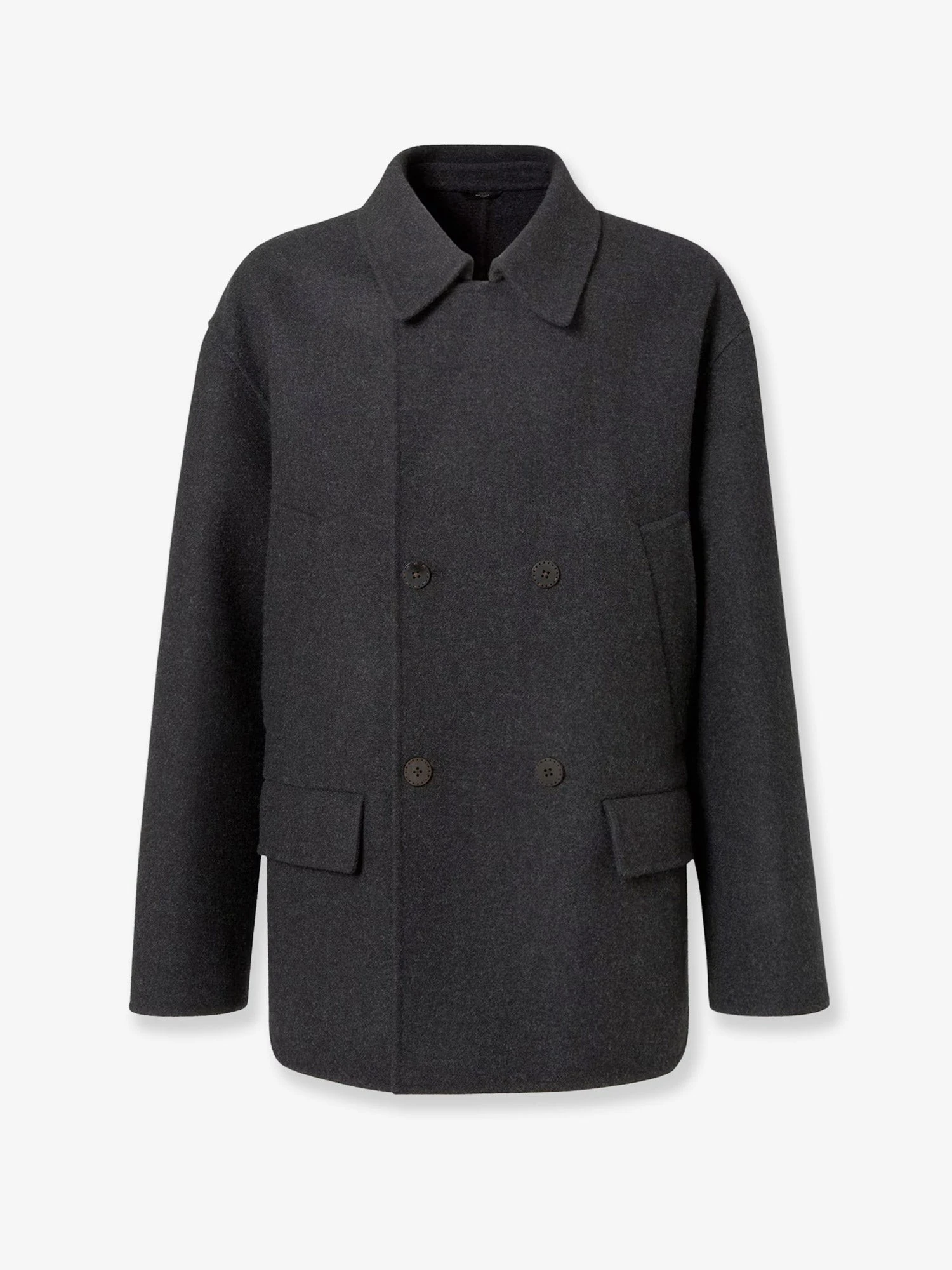 Double-breasted wool felt peacoat.webp