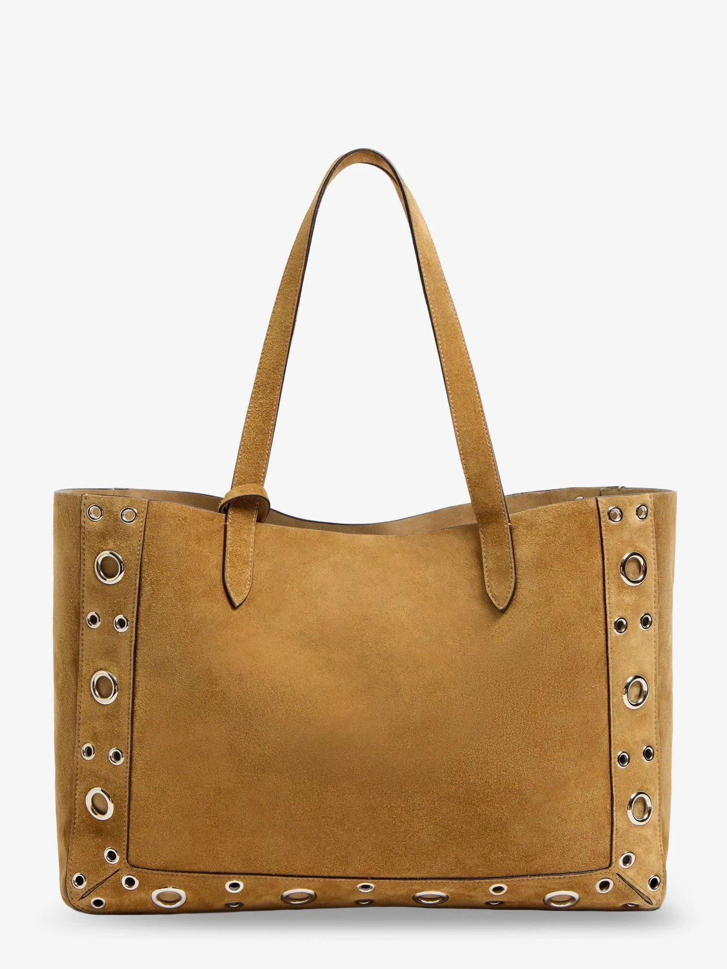 Suede shopping bag with metal logo.webp