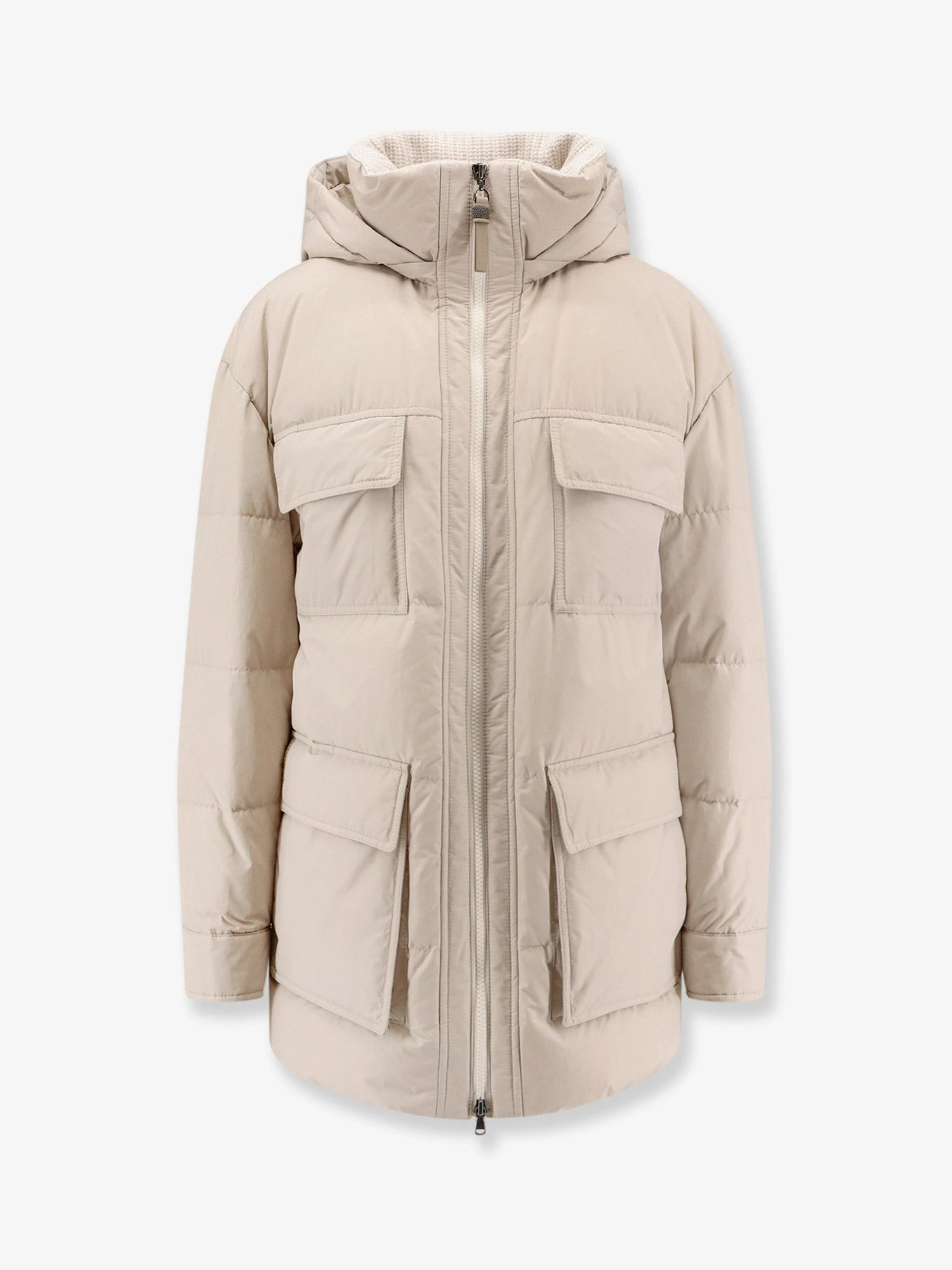 Nylon and cotton hooded down jacket.webp