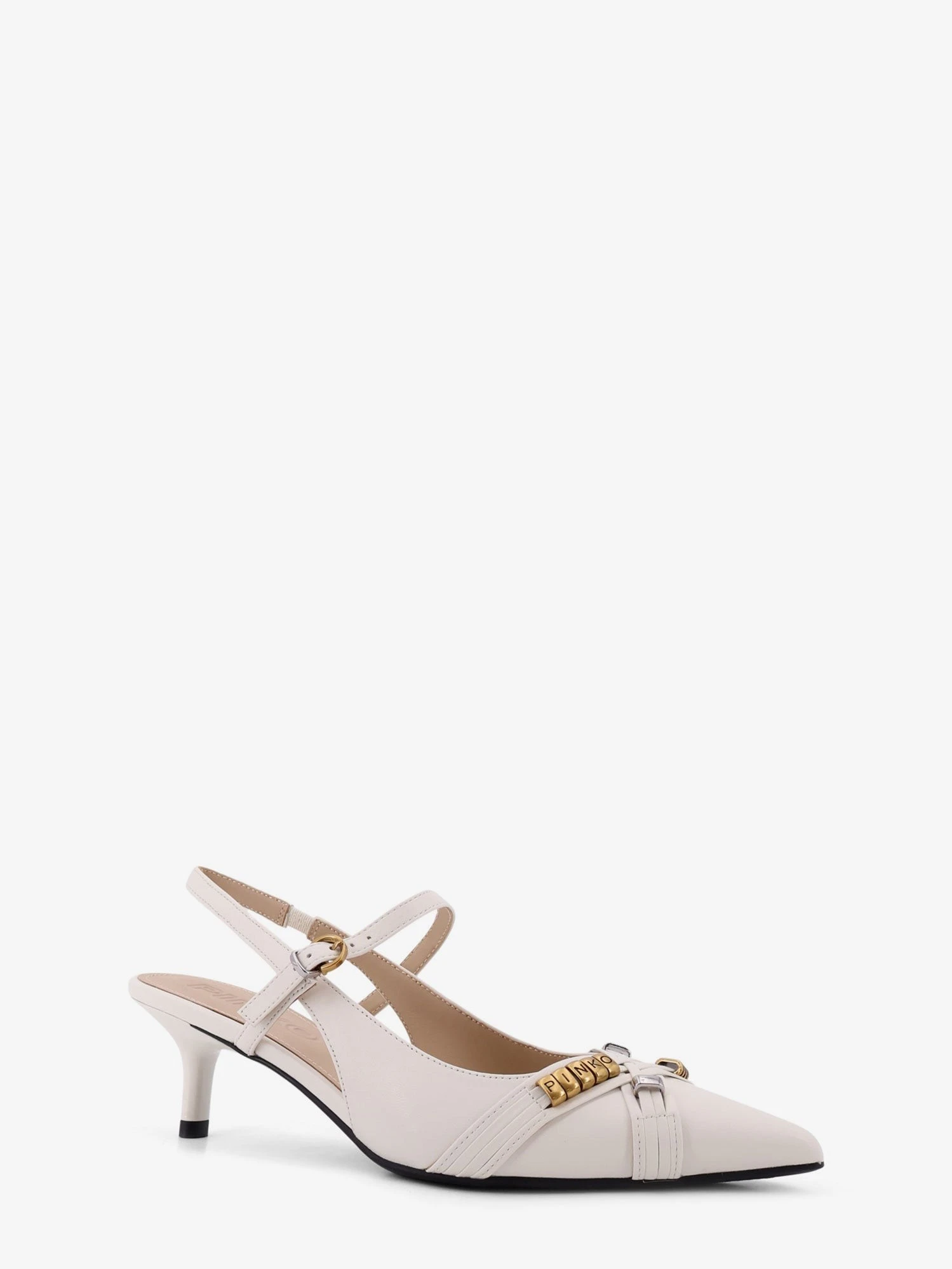 Gloria 18 leather pump with metal lettering detail.webp