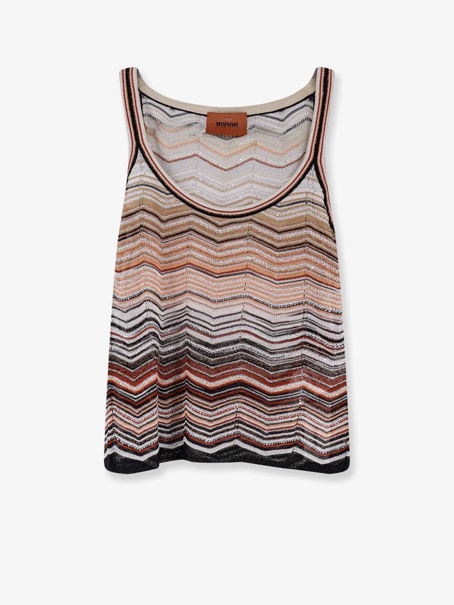 Viscose tank top with laminated chevron pattern.webp