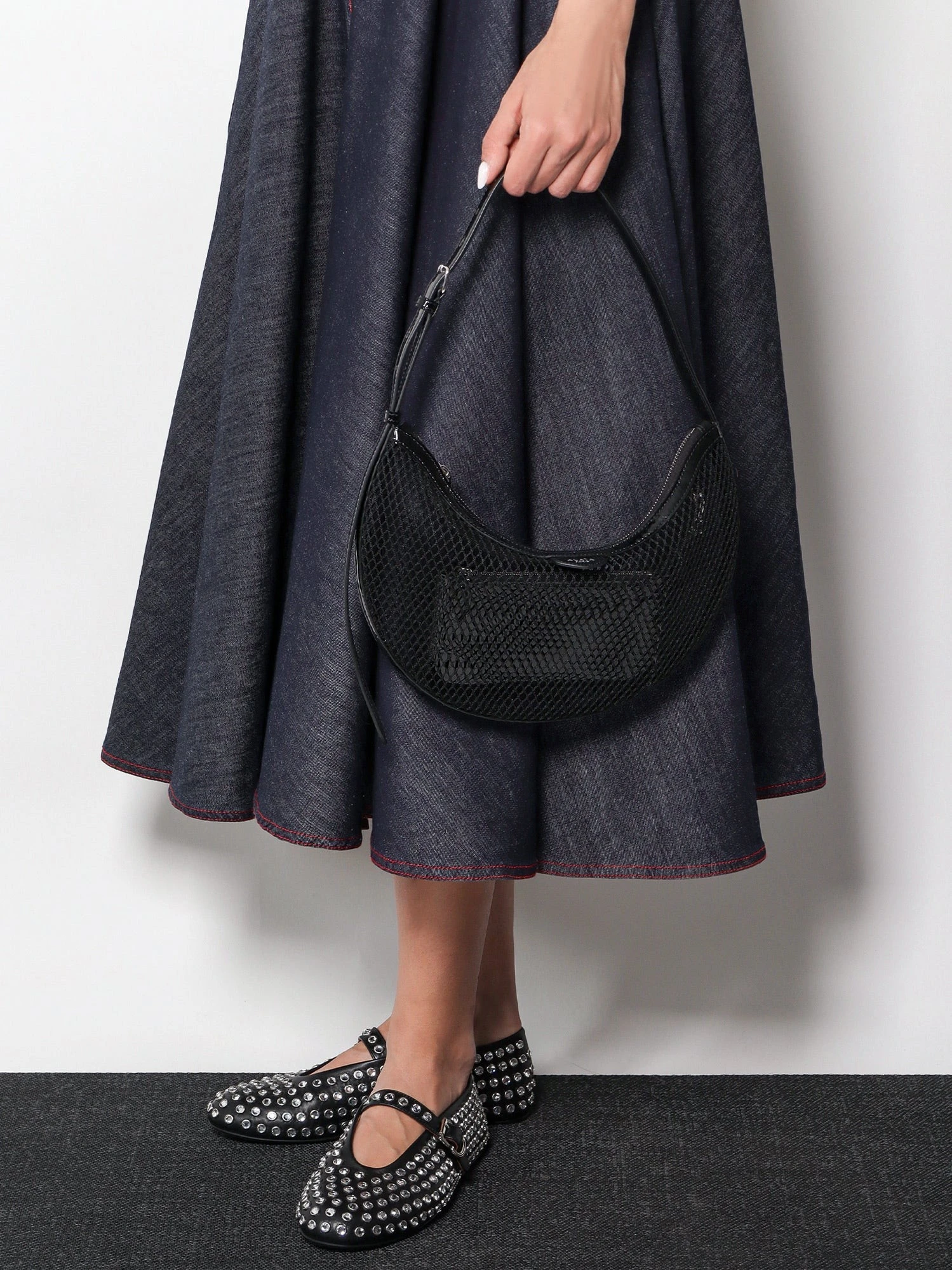 Leather ballet flats with rhinestones.webp