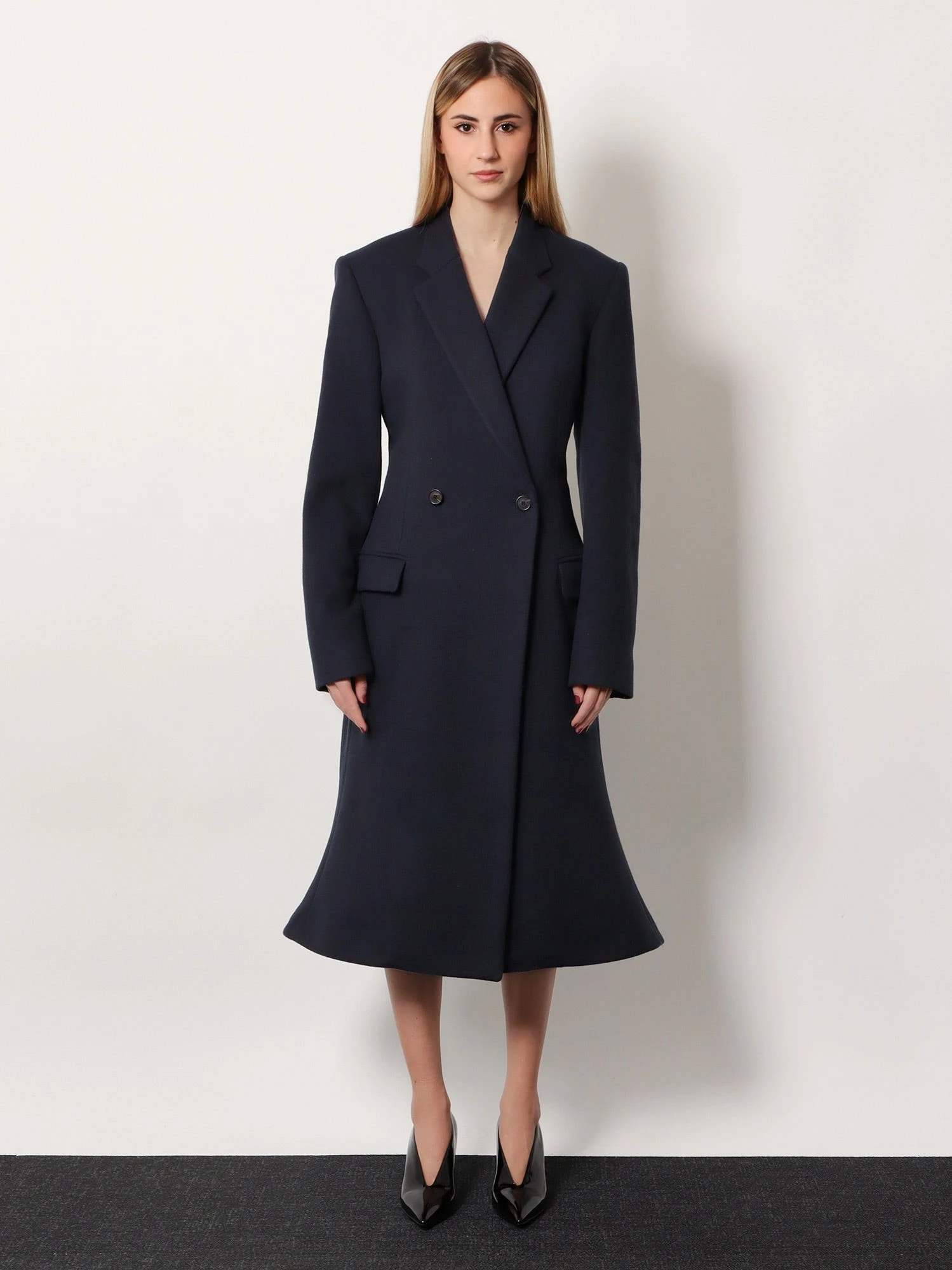 Godet Midi double-breasted wool coat.webp