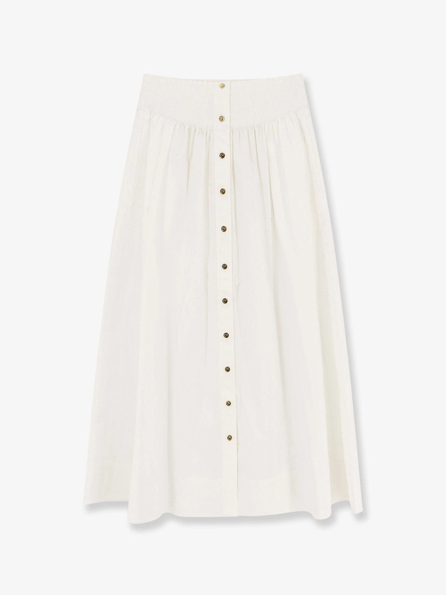 Cotton skirt with logoed buttons.webp