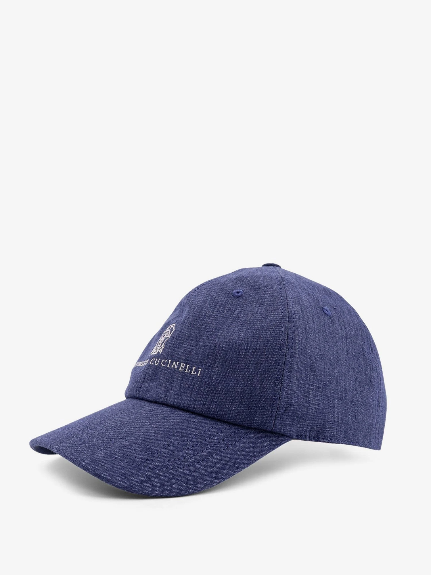 Denim hat with embroidered logo on the front.webp