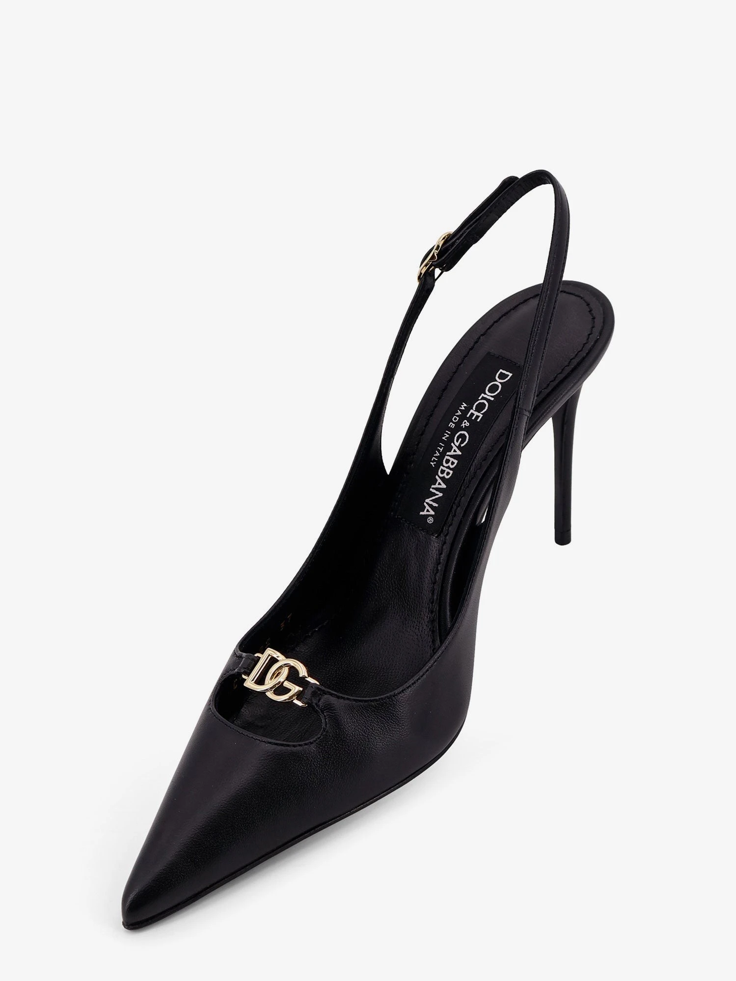 Leather pump with metal DG logo.webp