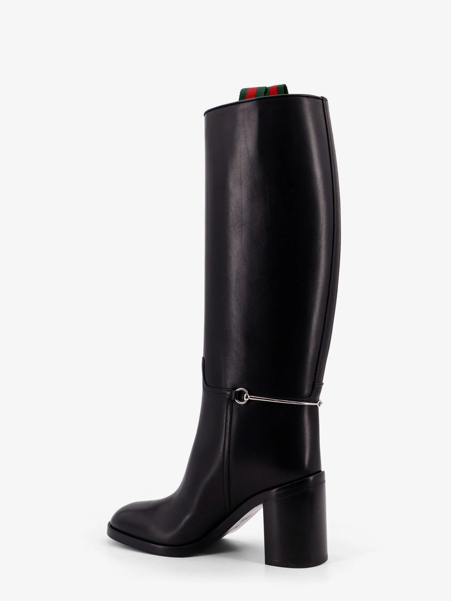 Leather boots with slim Horsebit detail.webp