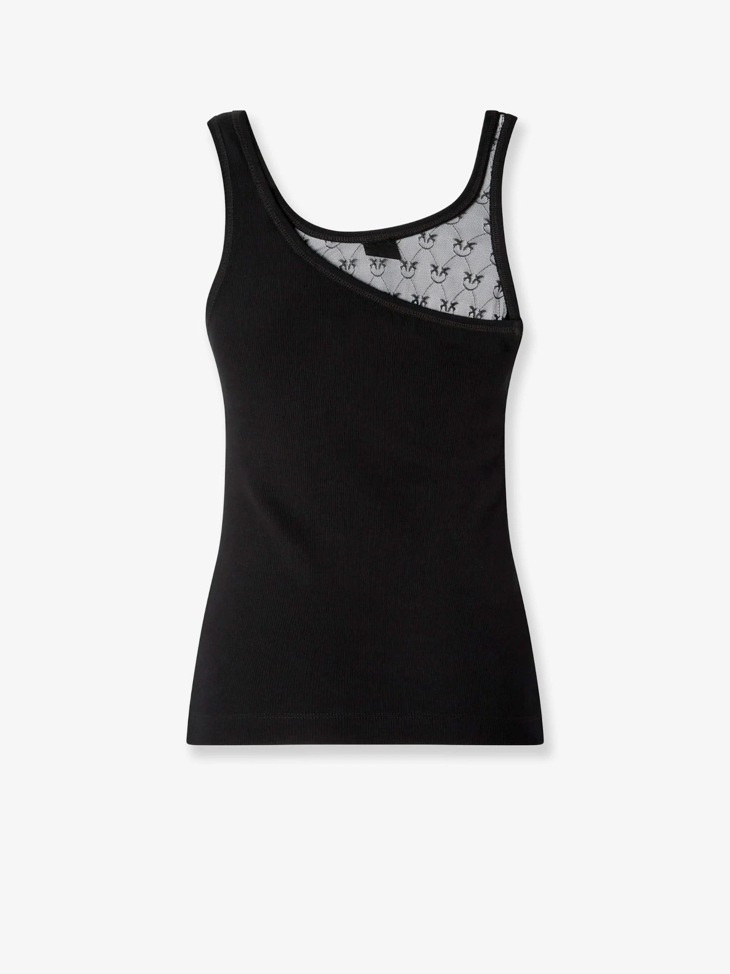 Cotton blend tank top with lace inserts.webp