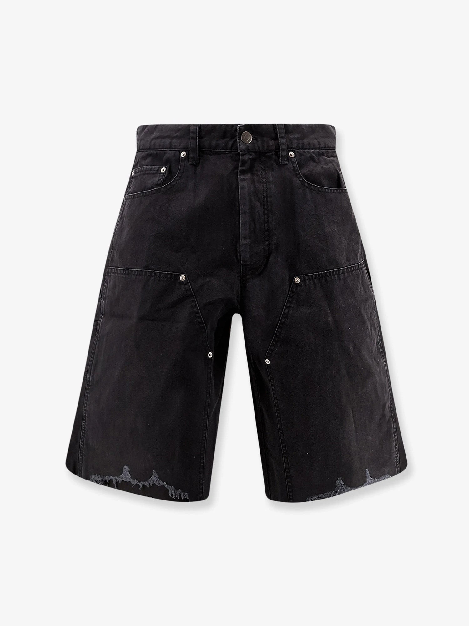 Cotton cargo bermuda shorts with distressed effect.webp