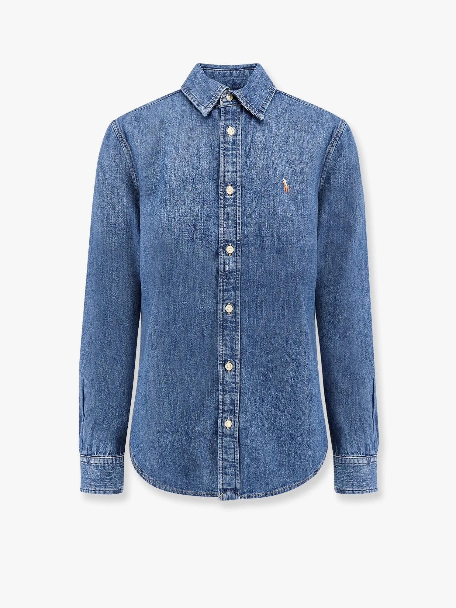 Denim shirt with embroidered logo.webp