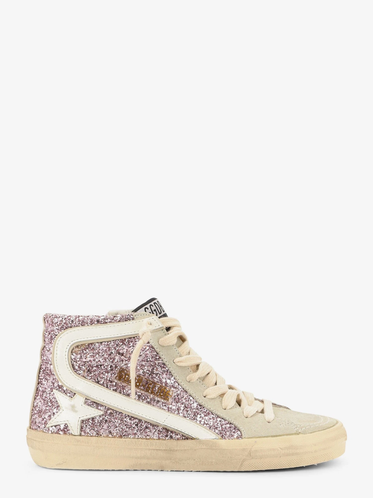 Leather sneakers with all-over glitter detail.webp