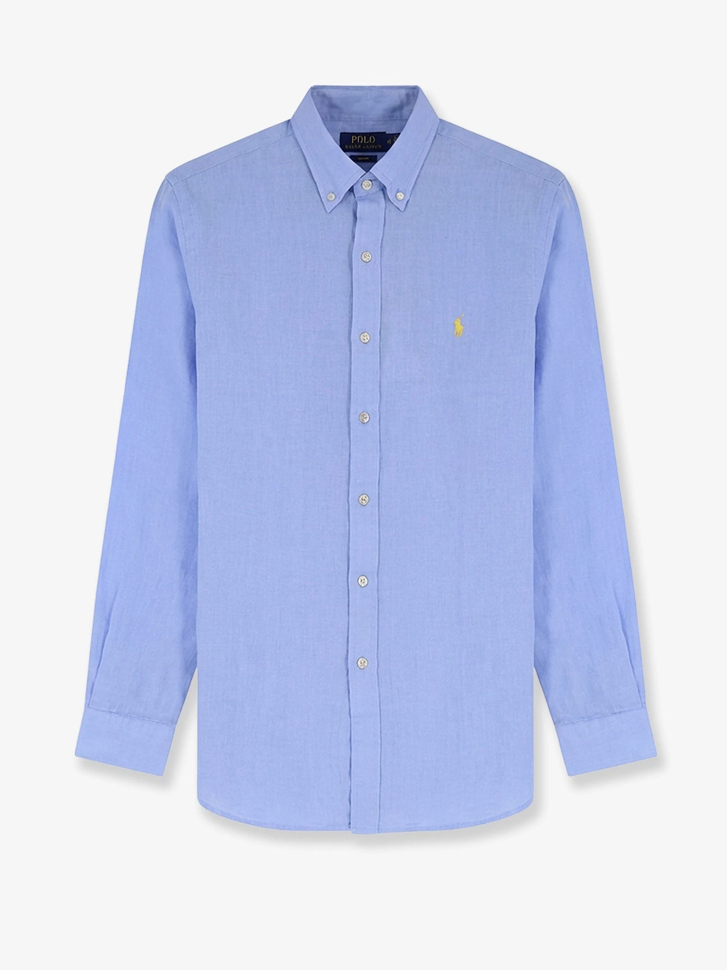 Linen shirt with embroidered logo on the front.webp