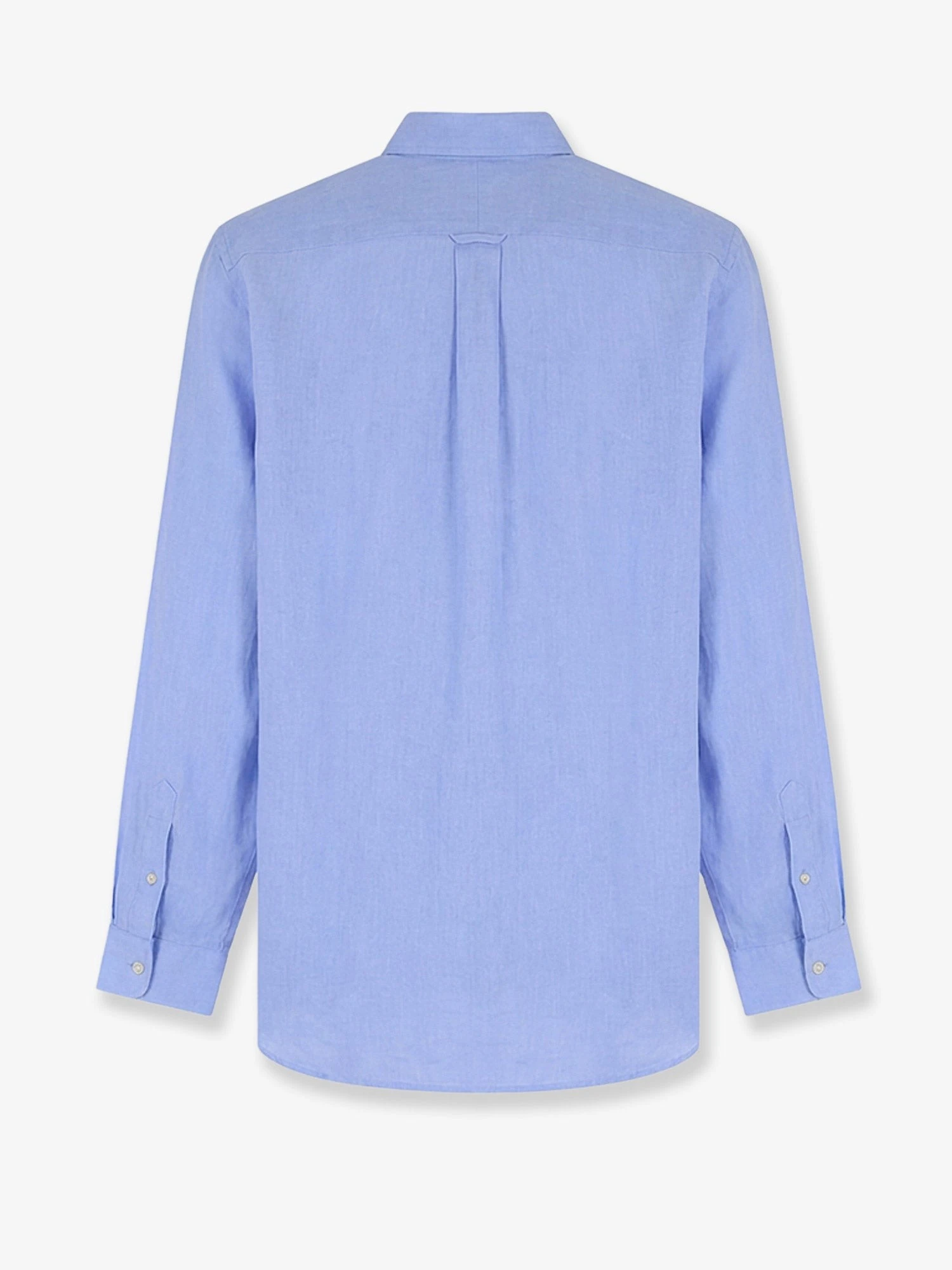 Linen shirt with embroidered logo on the front.webp