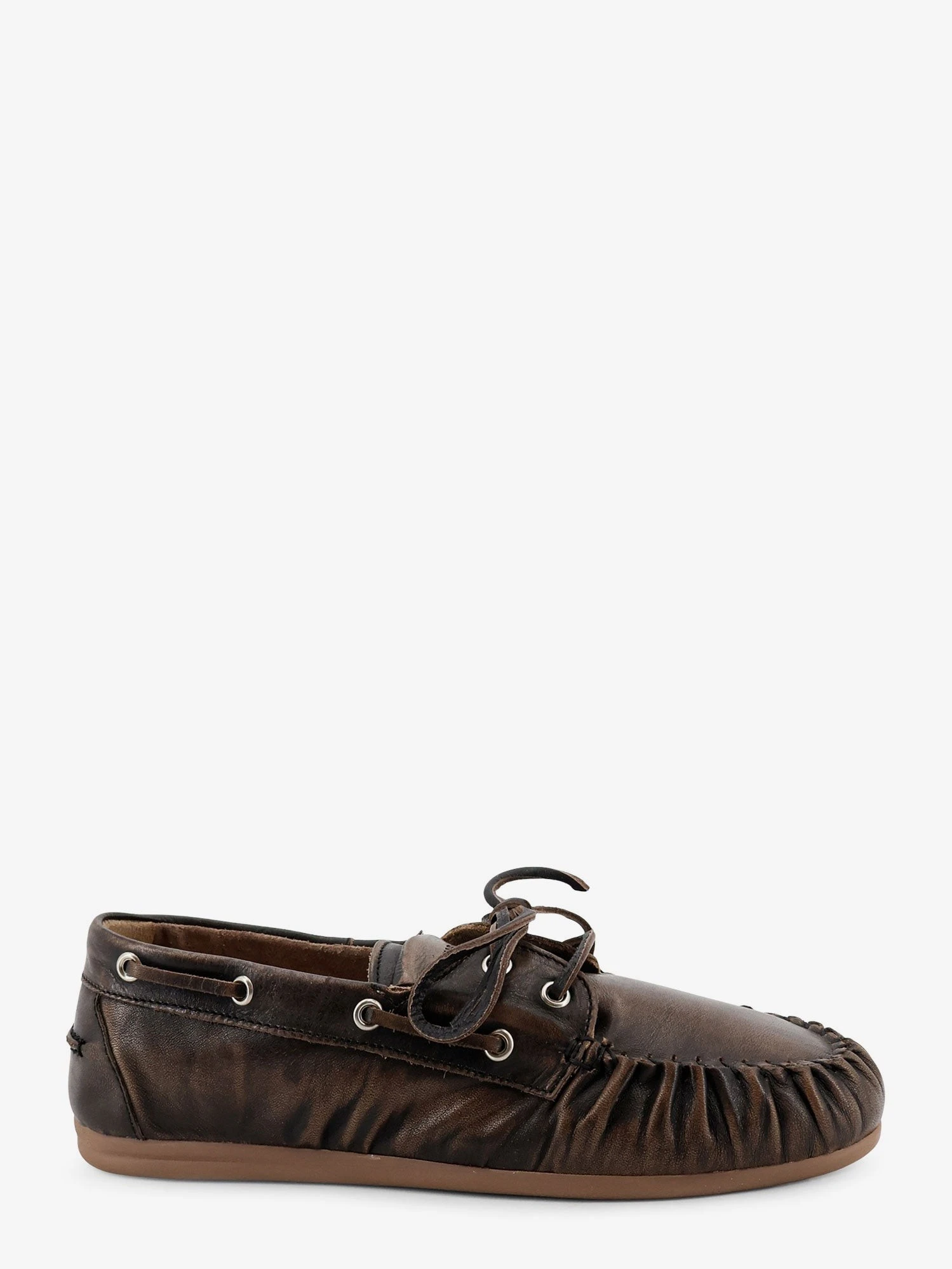 Used-effect leather loafers.webp
