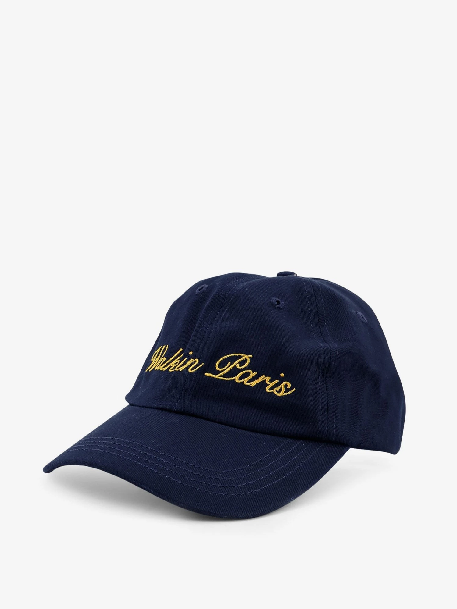 Denim hat with embroidery on the front.webp