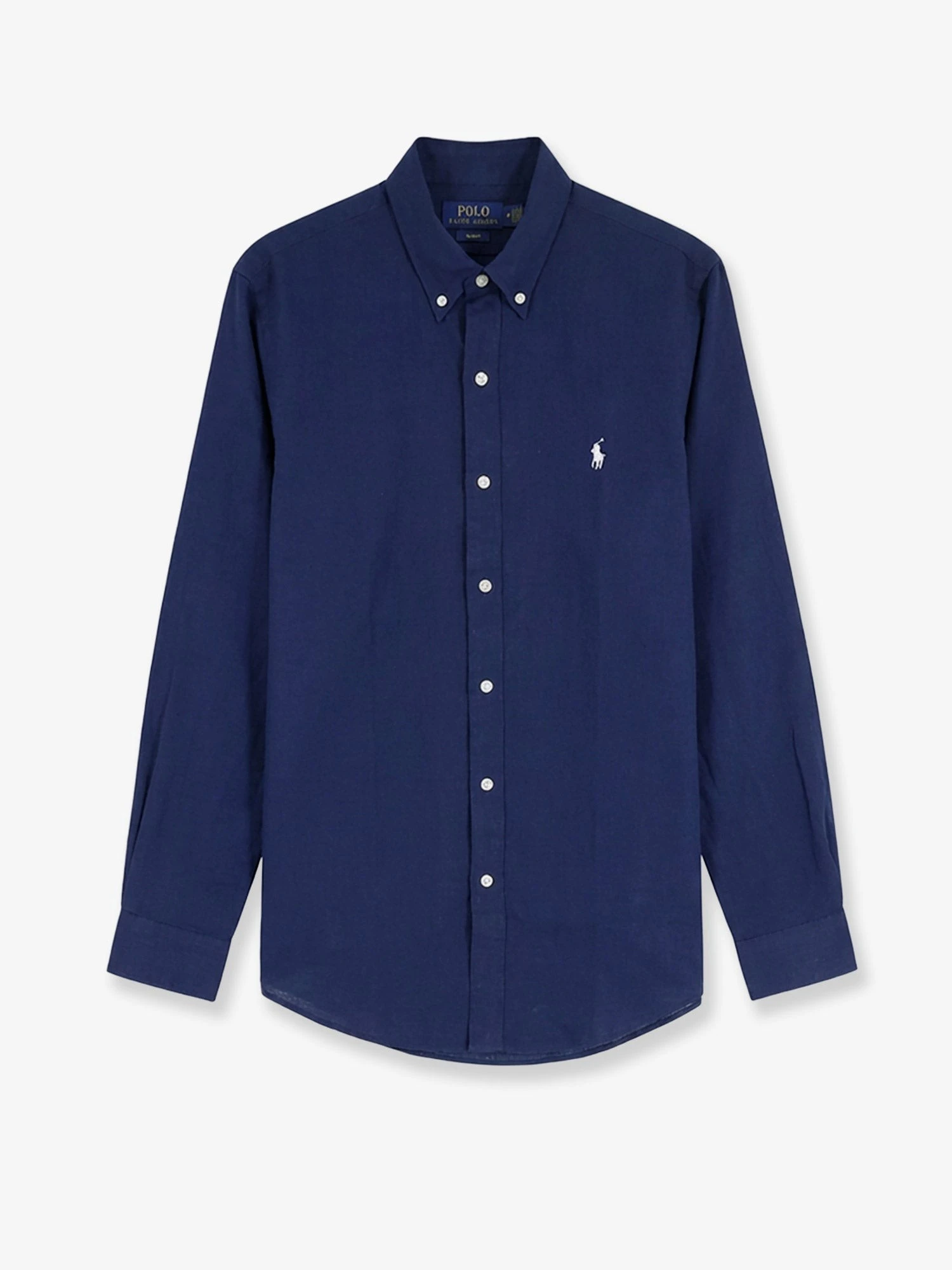 Linen shirt with embroidered logo on the front.webp