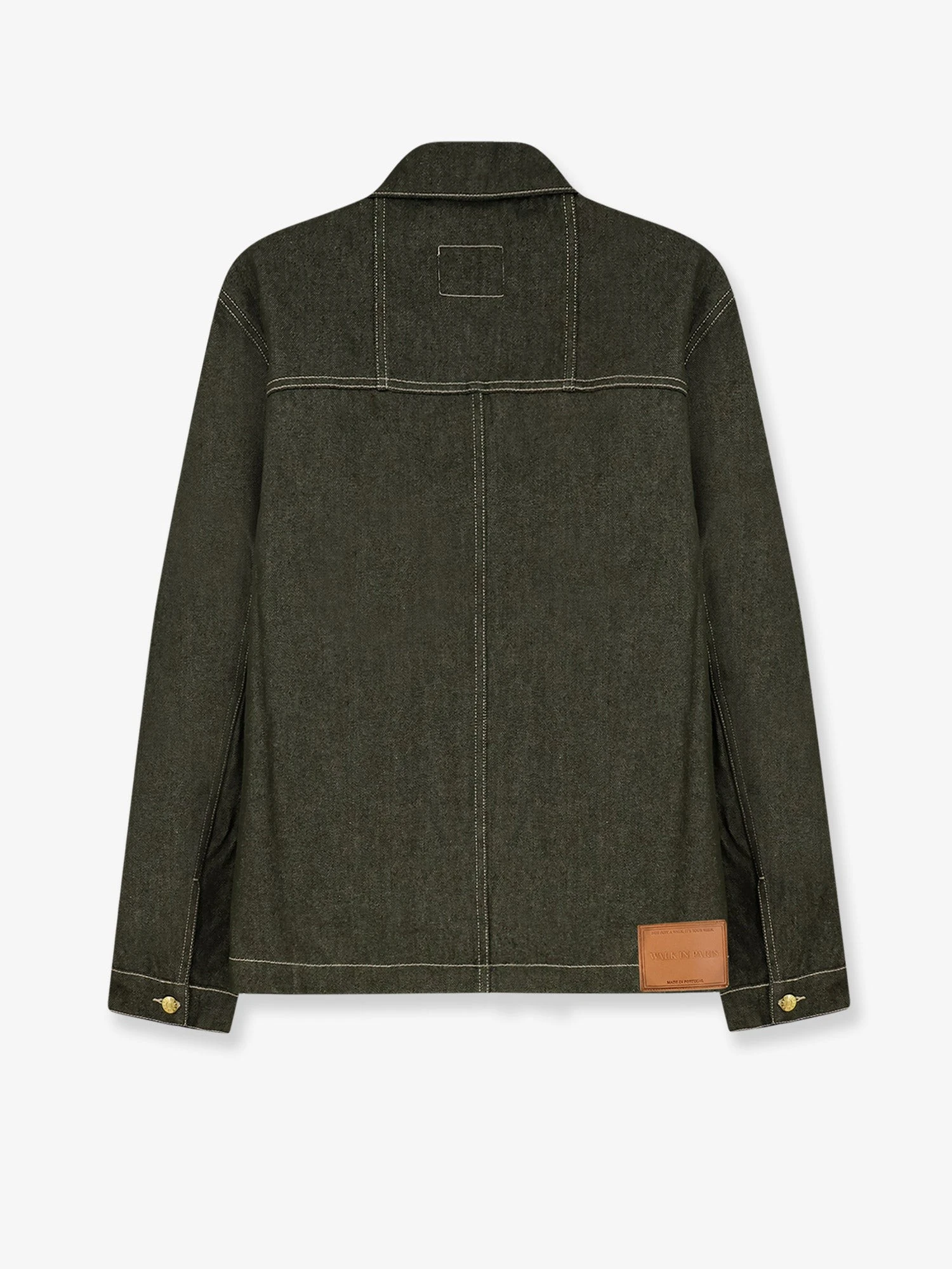 Carpenter's green denim jacket.webp