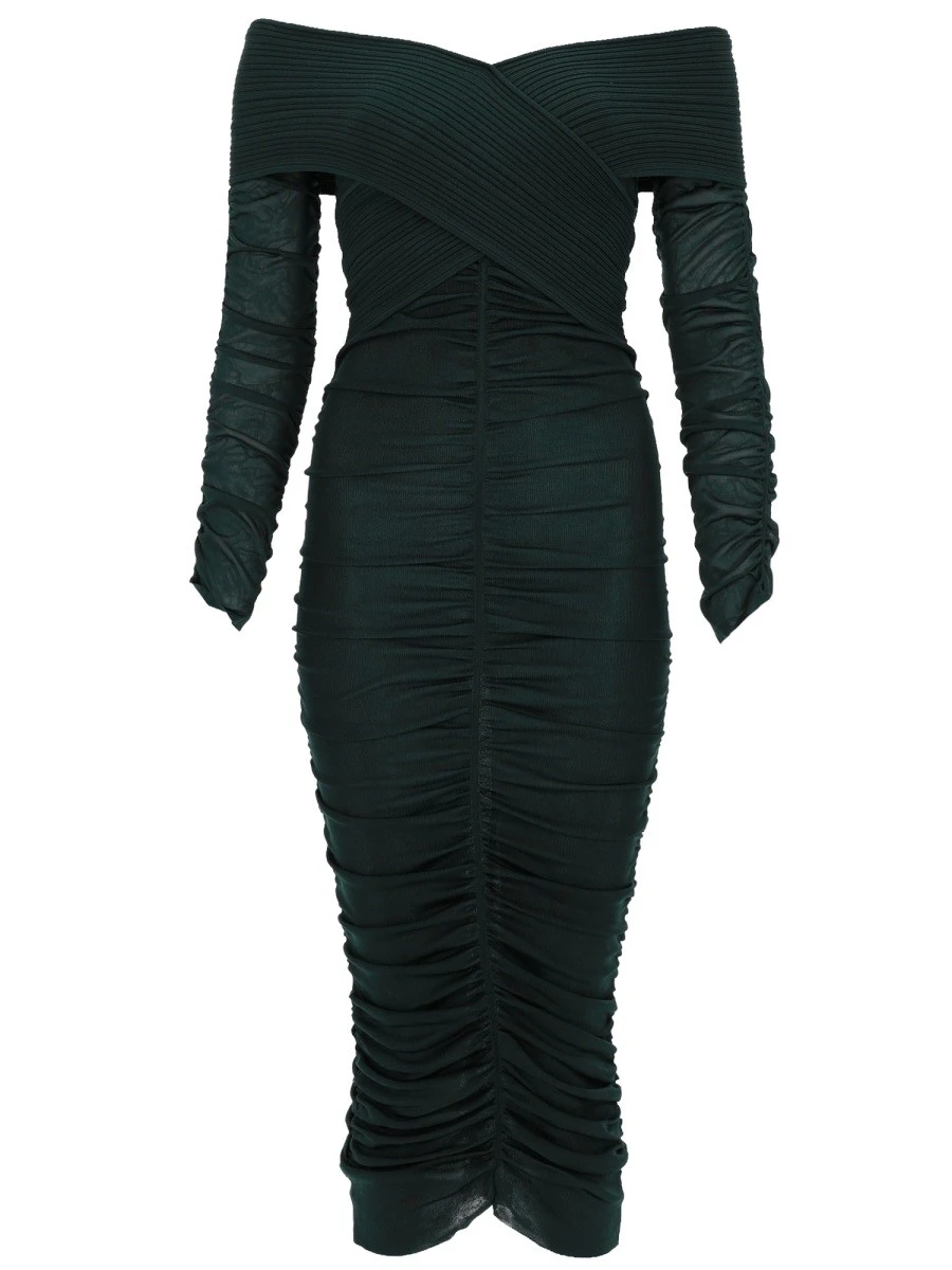 VISCOSE GATHERED MIDI DRESS.webp