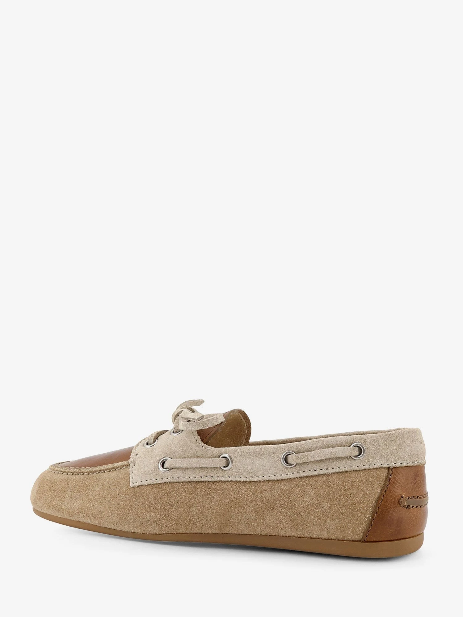 Suede loafer with leather inserts.webp