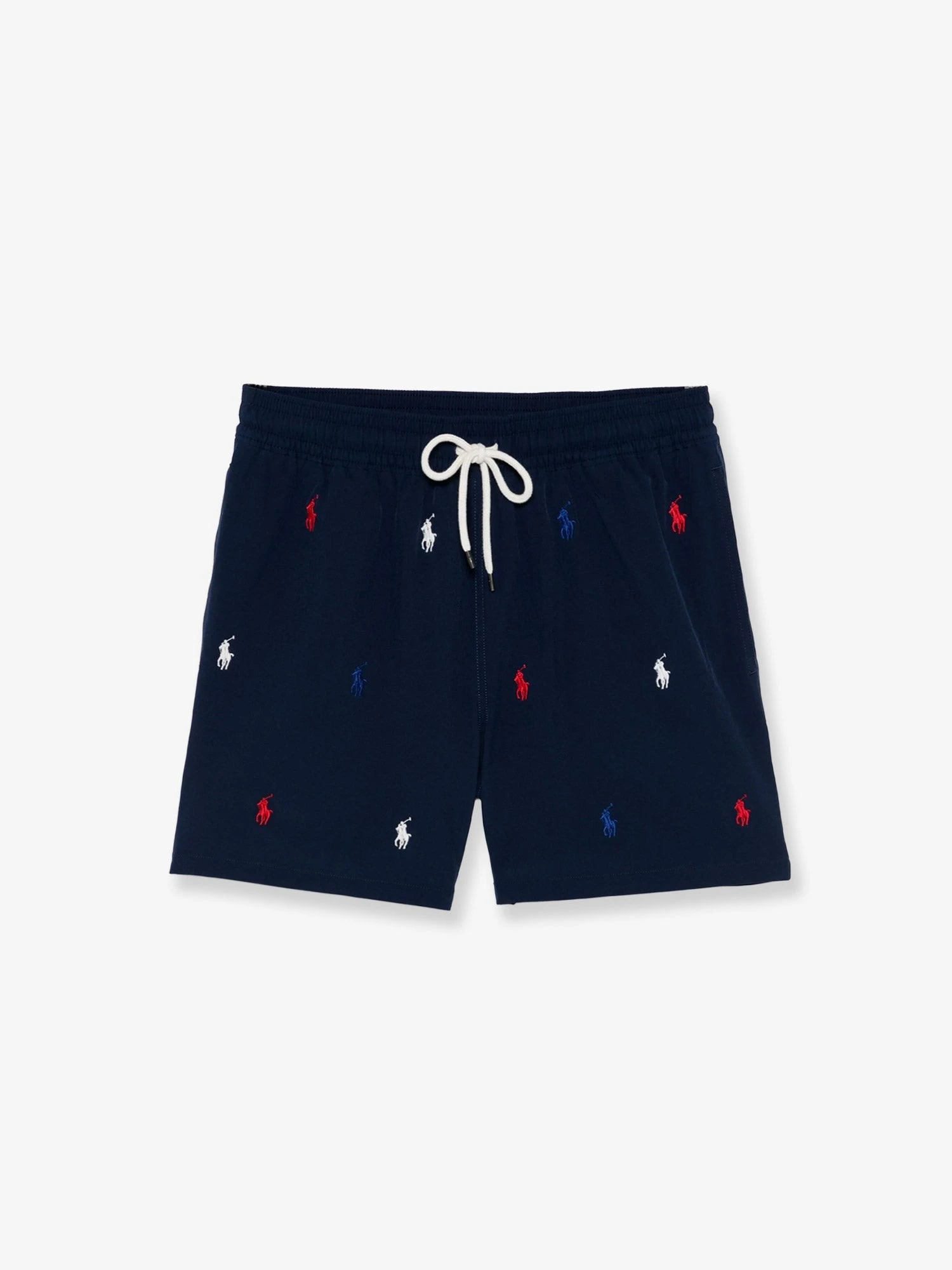 Nylon swim trunks with all-over embroidered logo.webp