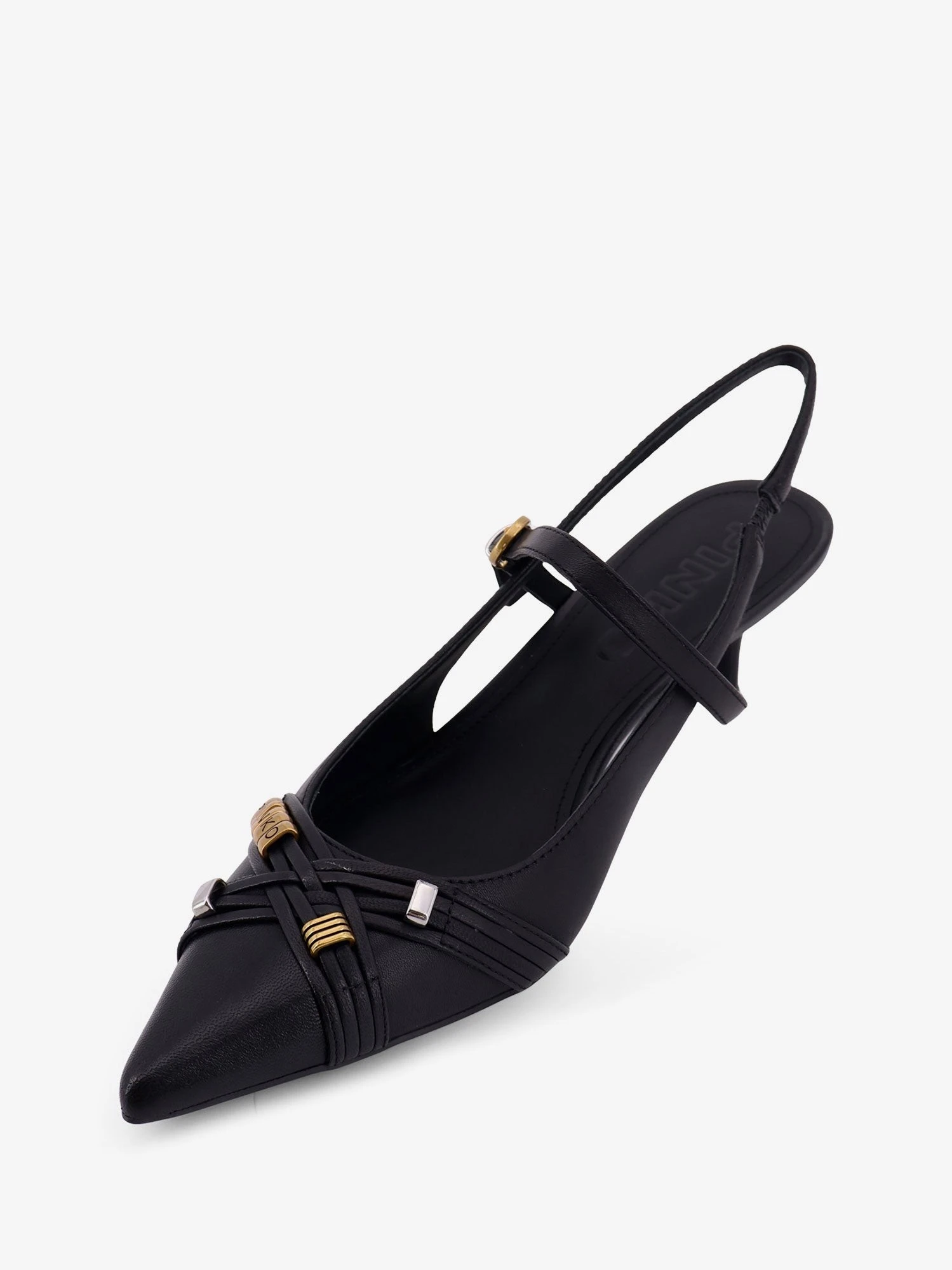 Gloria 18 leather pumps with metal lettering detail.webp