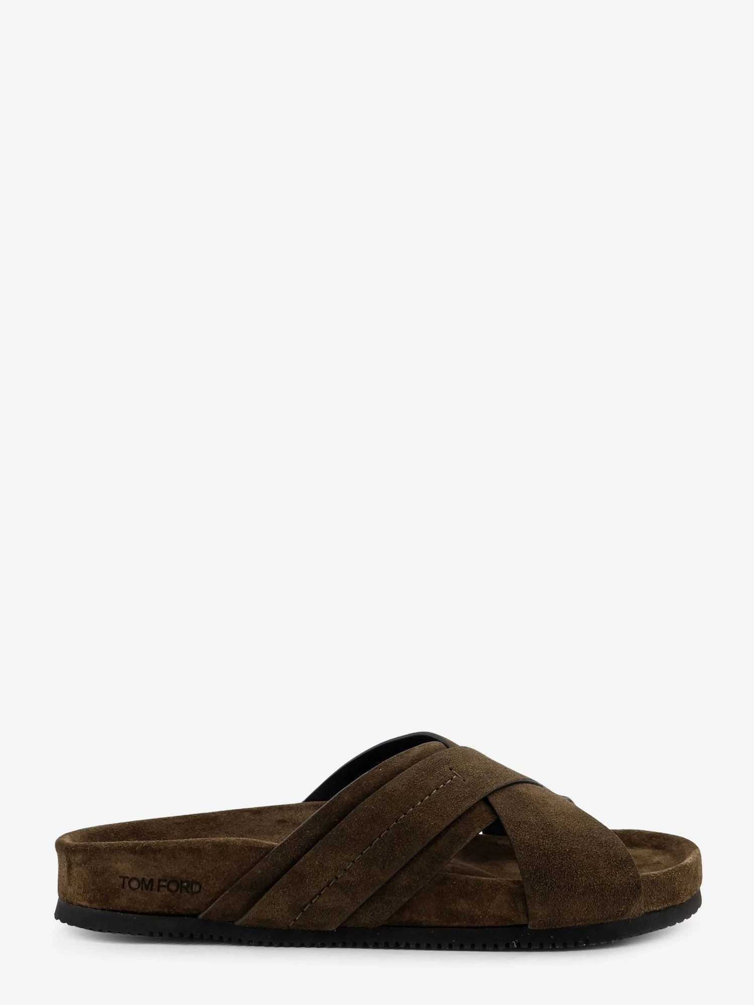 Suede sandals with engraved logo on the side.webp