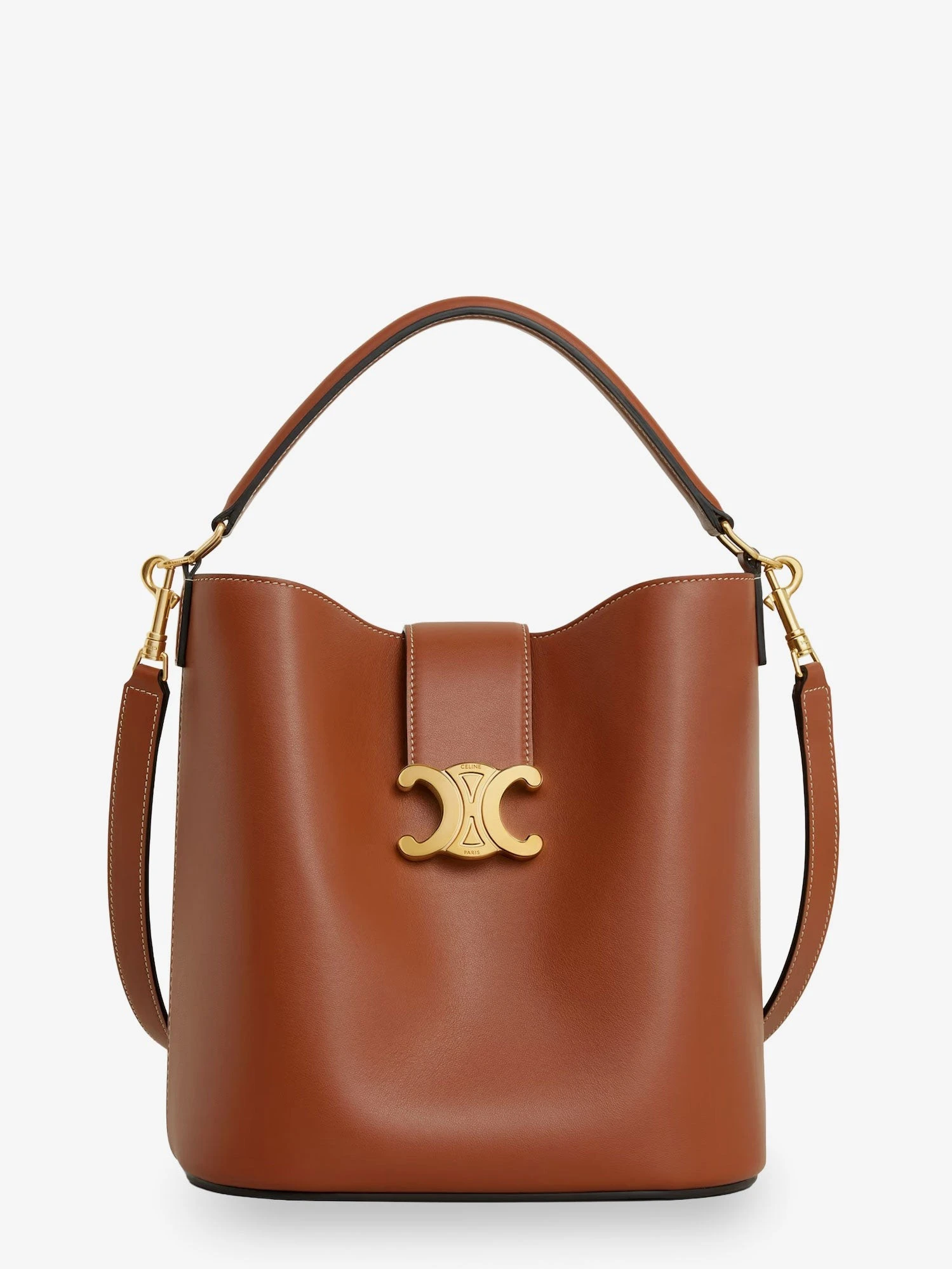 Medium Louise bucket bag with metal Triomphe logo.webp