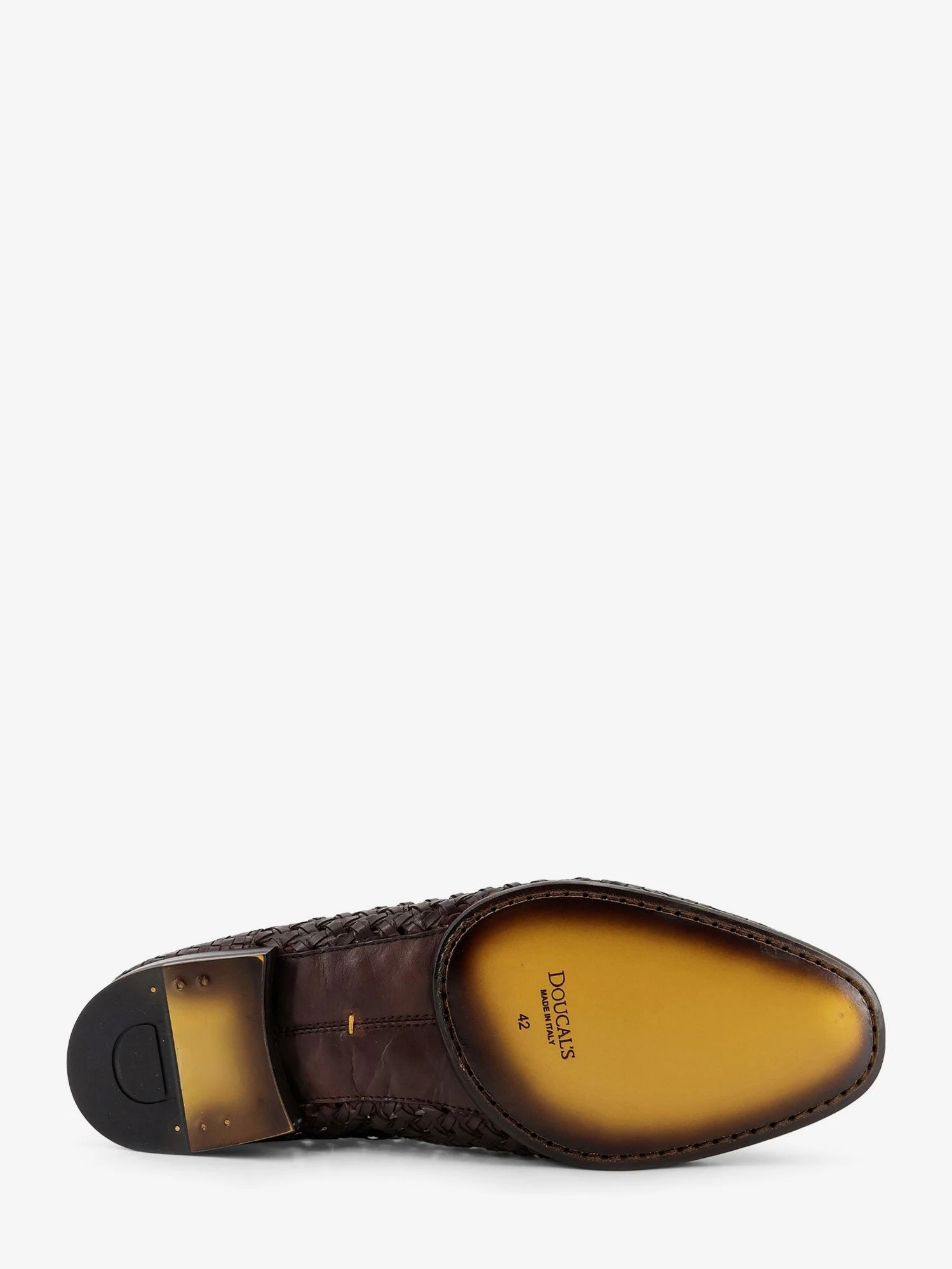 Unique leather loafers with woven detail.webp