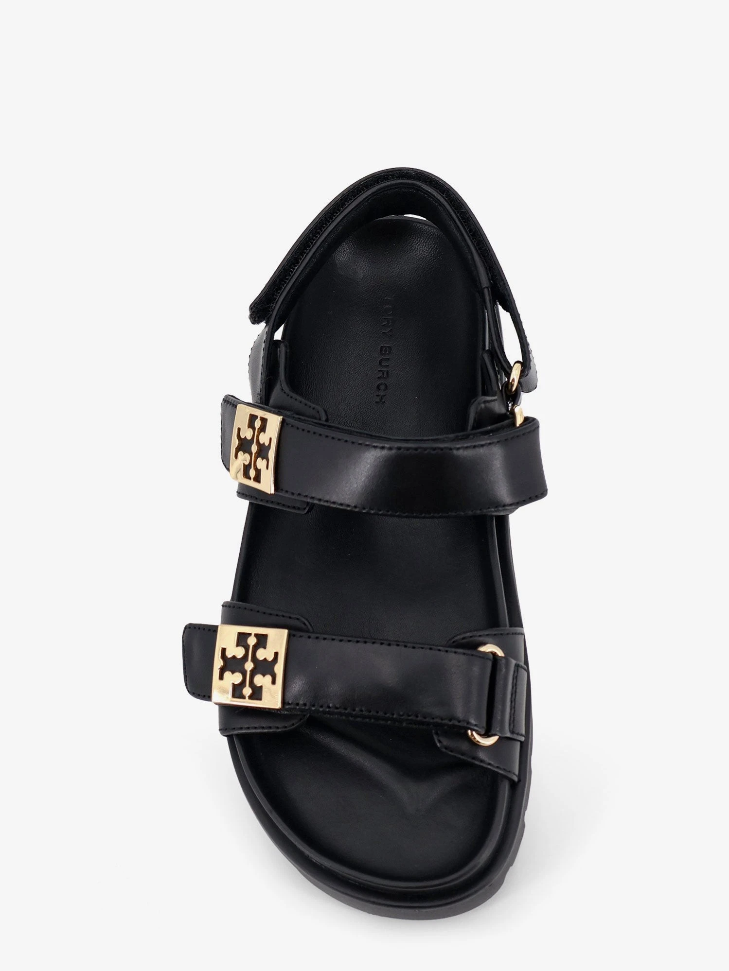 Mellow leather sandals with metal logo on the side.webp