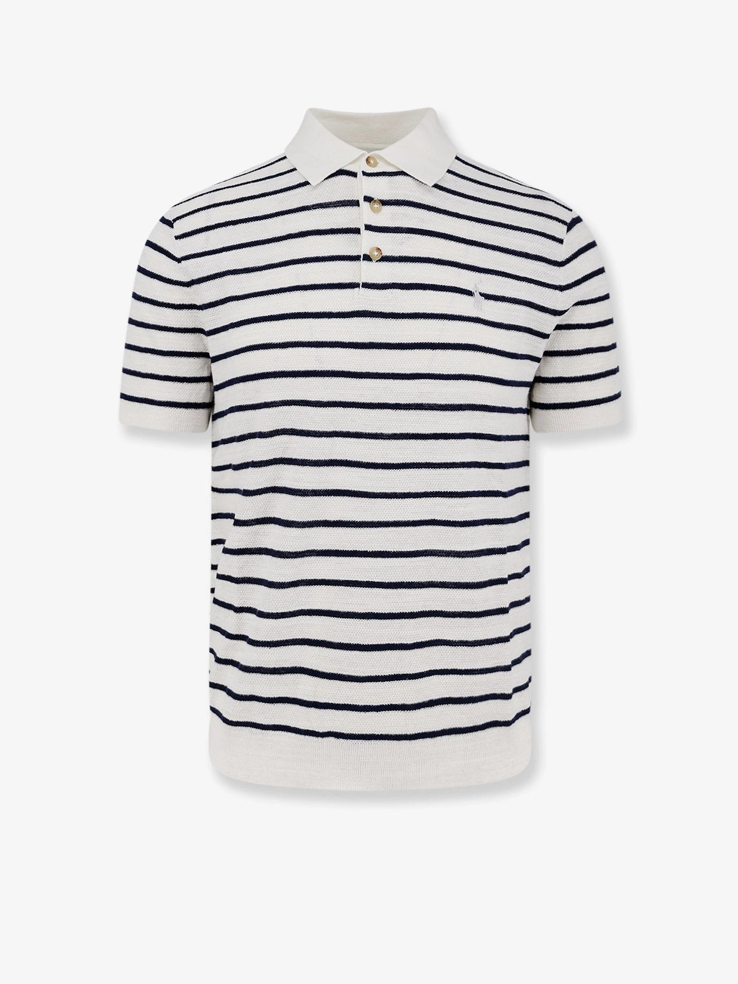 Cotton and linen blend polo shirt with striped pattern.webp
