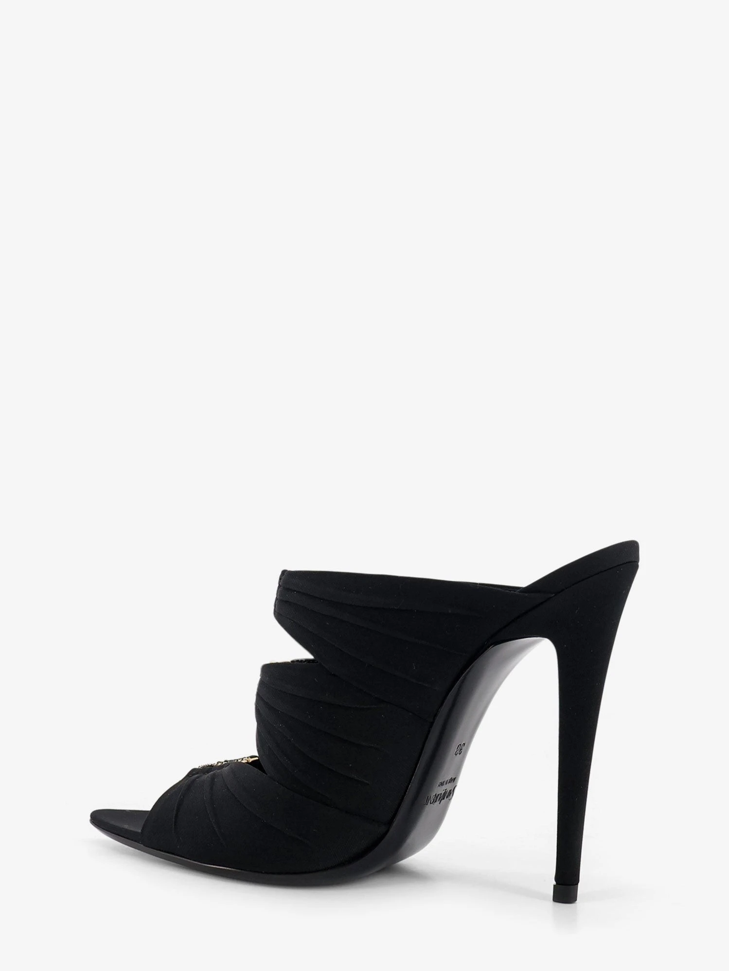 Emilie satin sandals with rhinestone logo detail.webp