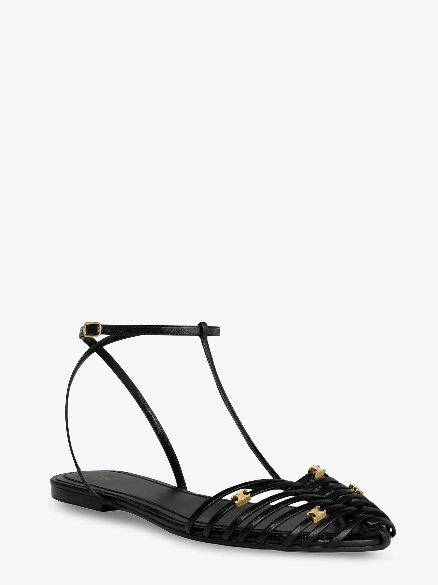 Leather Cage sandals with metal Triomphe logo detail.webp