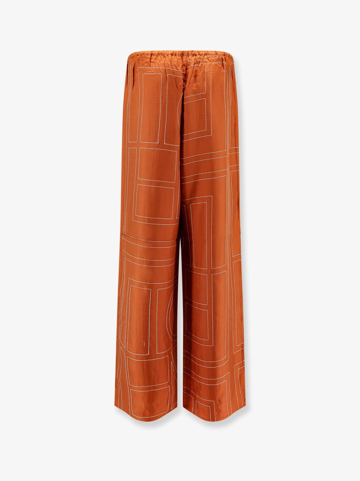 Silk trousers with monogram logo embroidery.webp