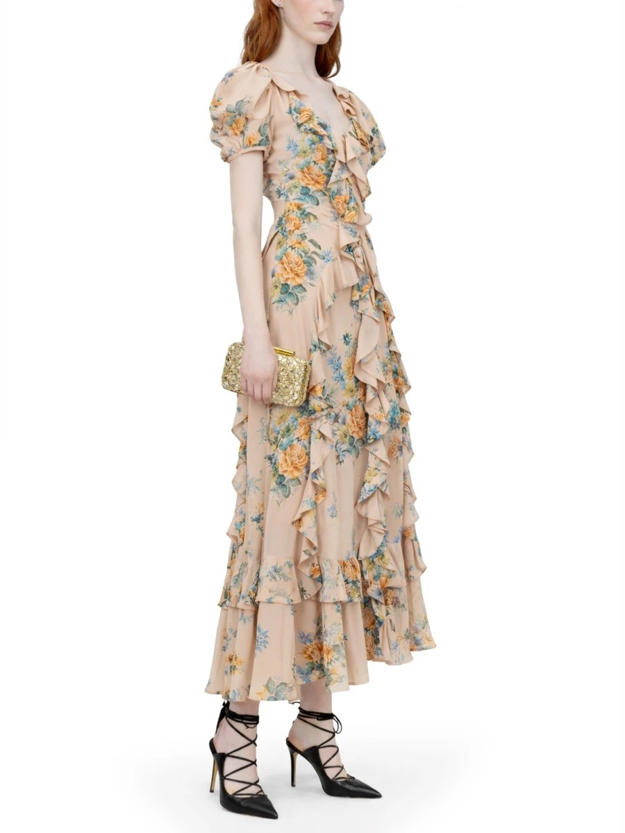 FLORAL PRINT RUCHED SILK DRESS.webp