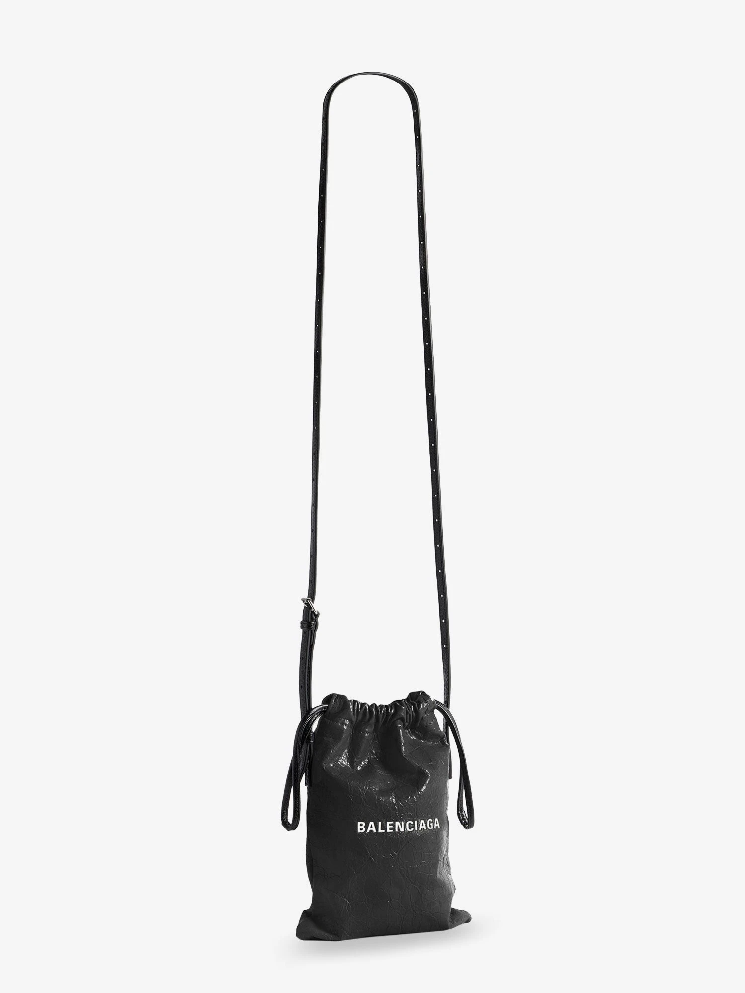 Leather Shopper Phone Holder with lettering logo on the front.webp