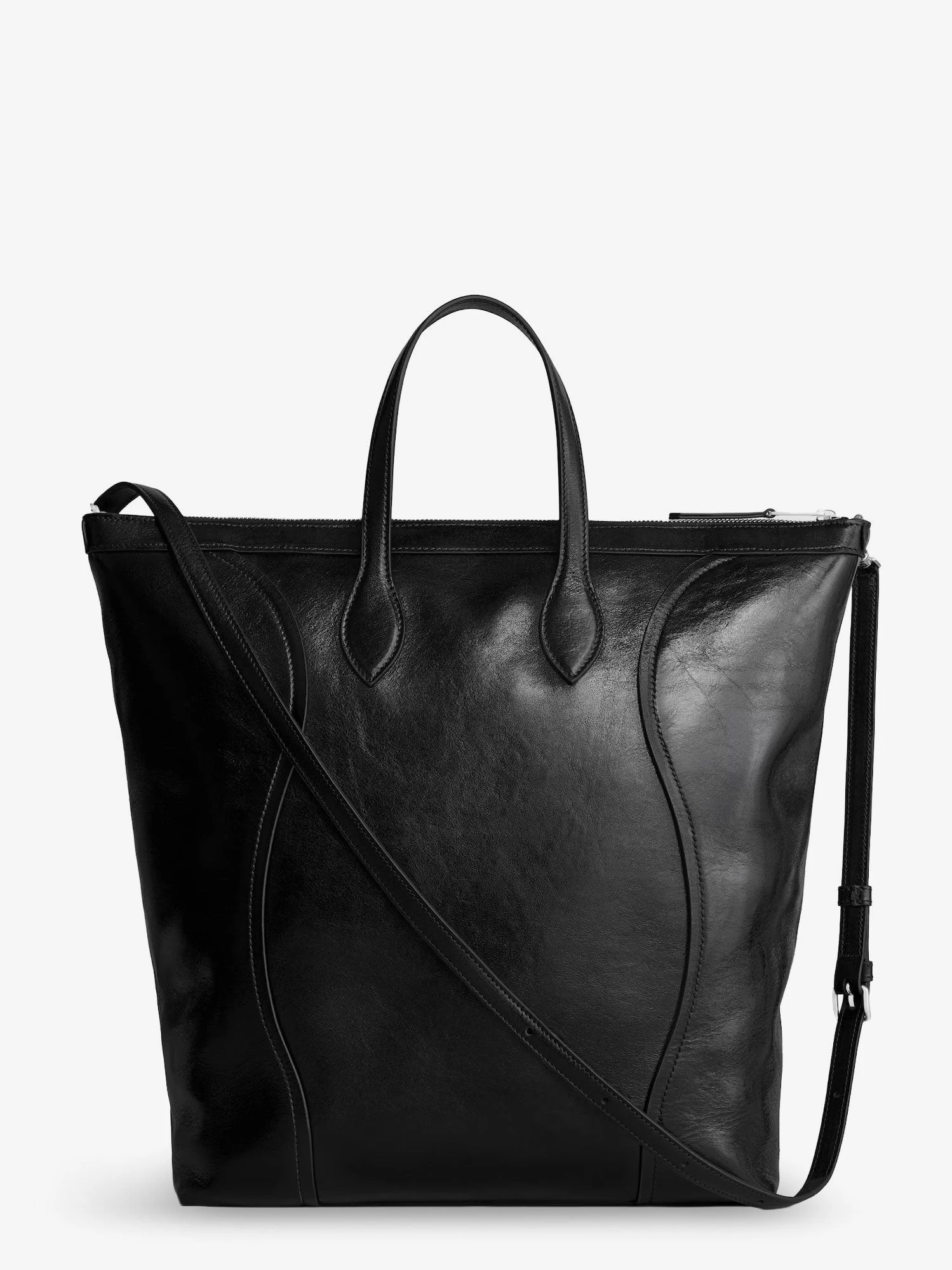 Cabas leather crossbody bag with logo on the front.webp