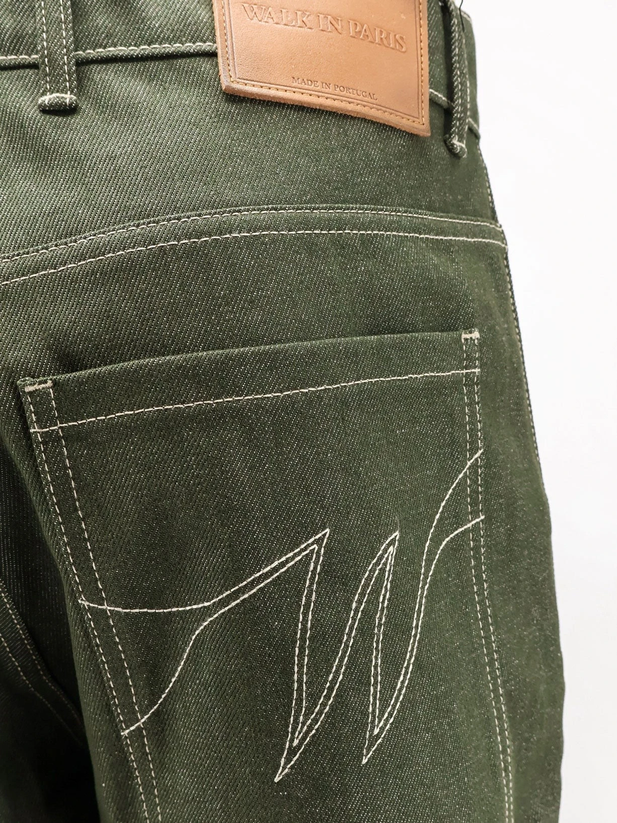 Double Knee green denim trousers.webp