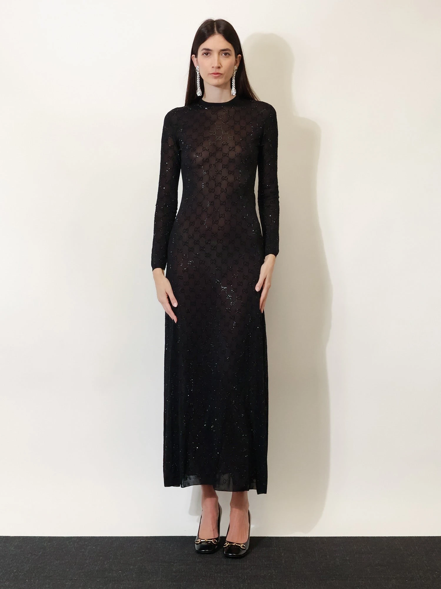 Long viscose dress with GG crystals.webp