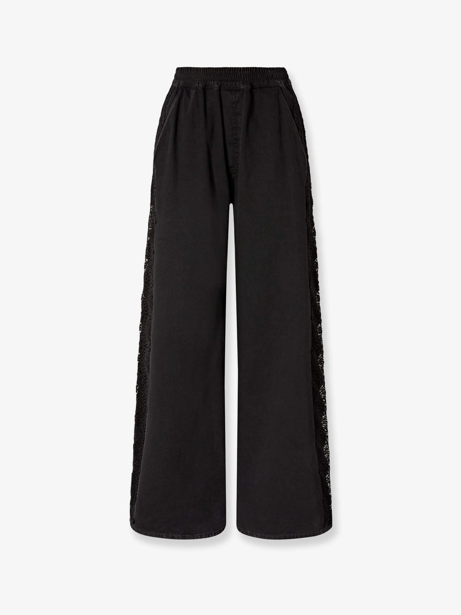 Denim trousers with lace detail on the side.webp