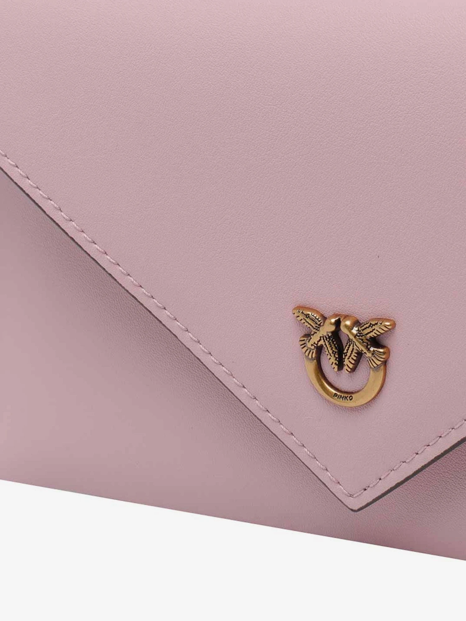 Leather clutch bag with metal Love Birds logo.webp
