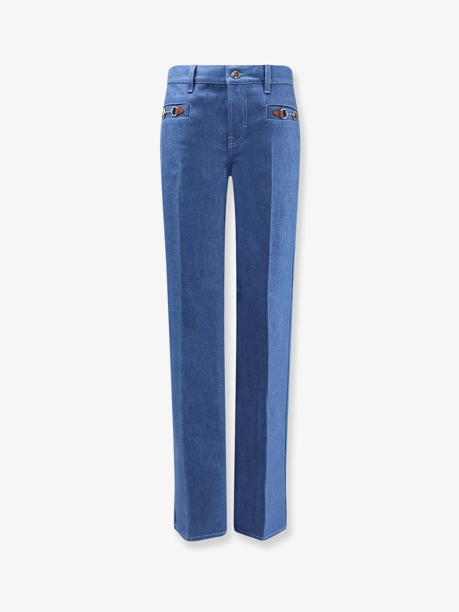 Cotton jeans with iconic frontal Horsebits.webp