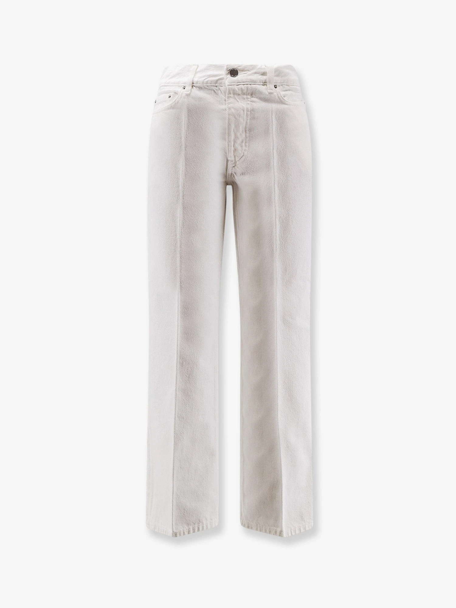 White denim trousers with flared bottom.webp