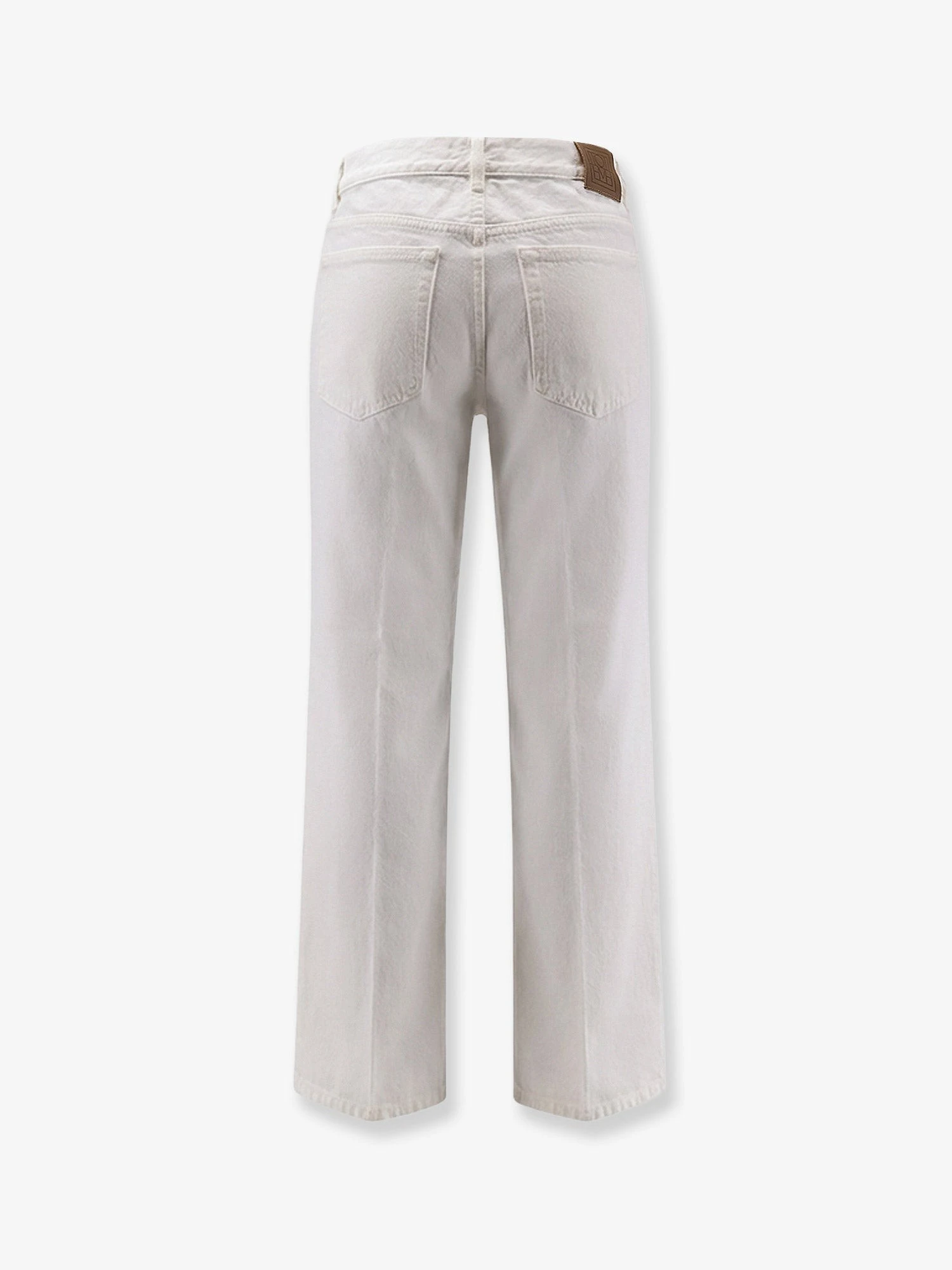White denim trousers with flared bottom.webp