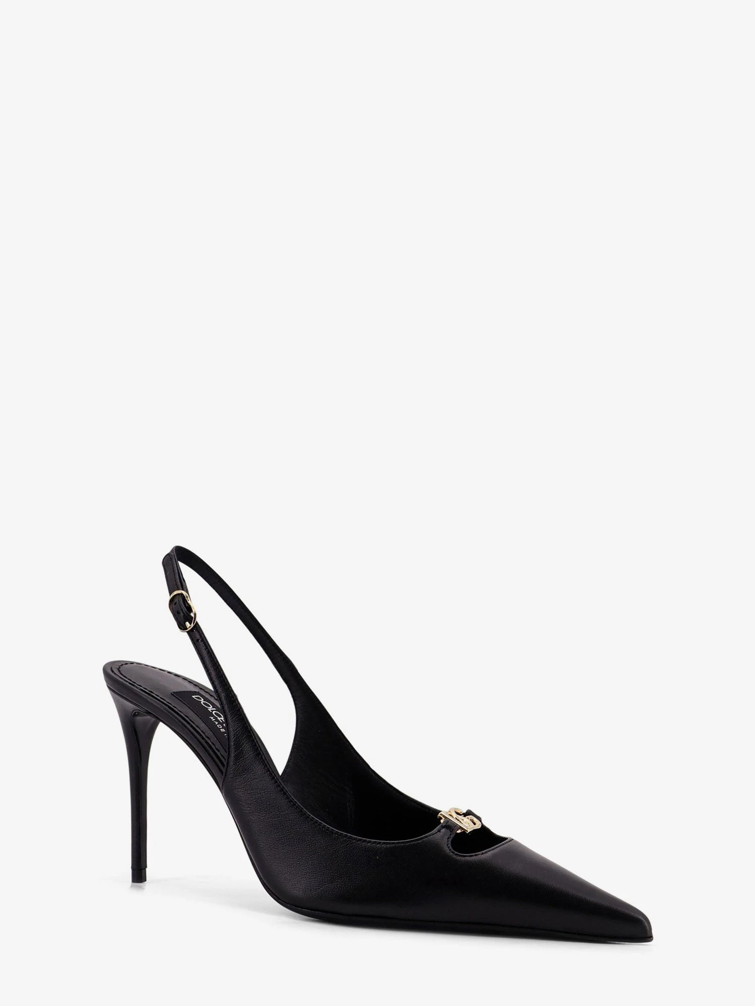 Leather pump with metal DG logo.webp