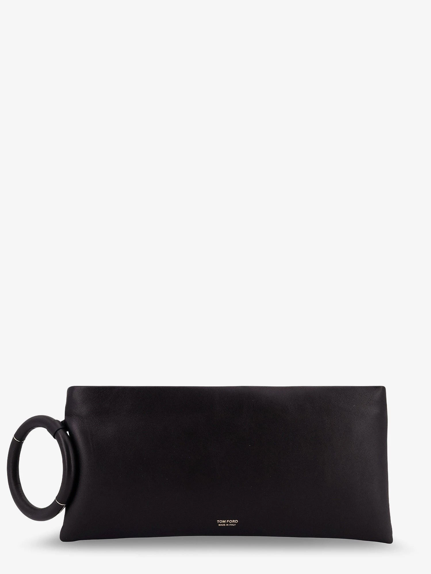 Aura leather clutch bag with lettering logo on the front.webp