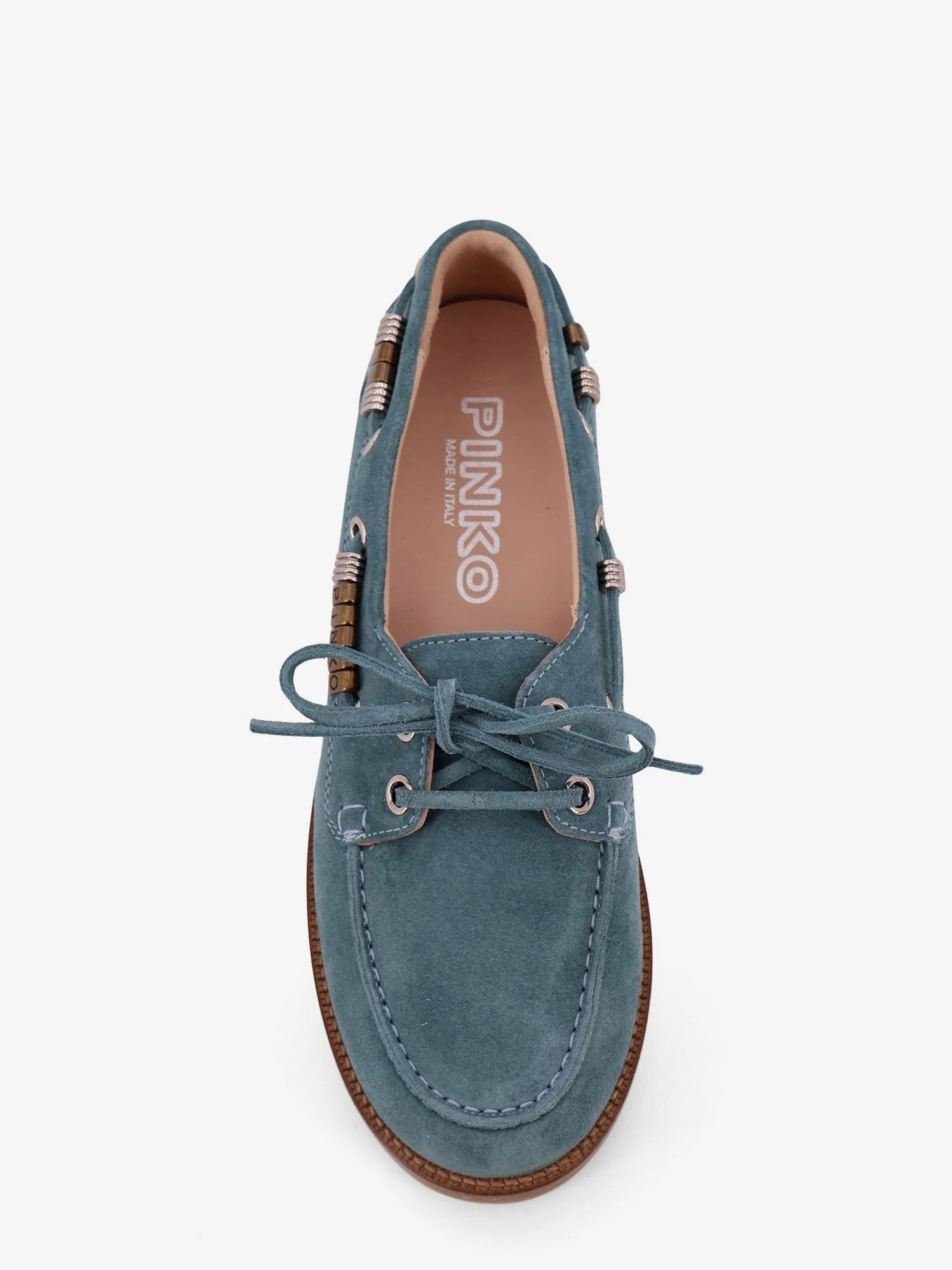 Grace suede loafers with metal lettering logo.webp
