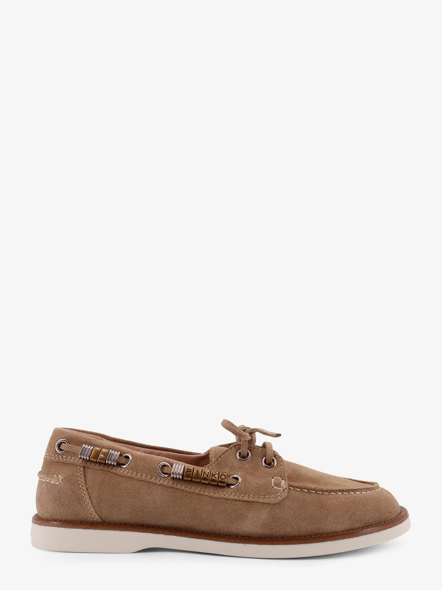 Grace suede loafers with metal lettering logo.webp