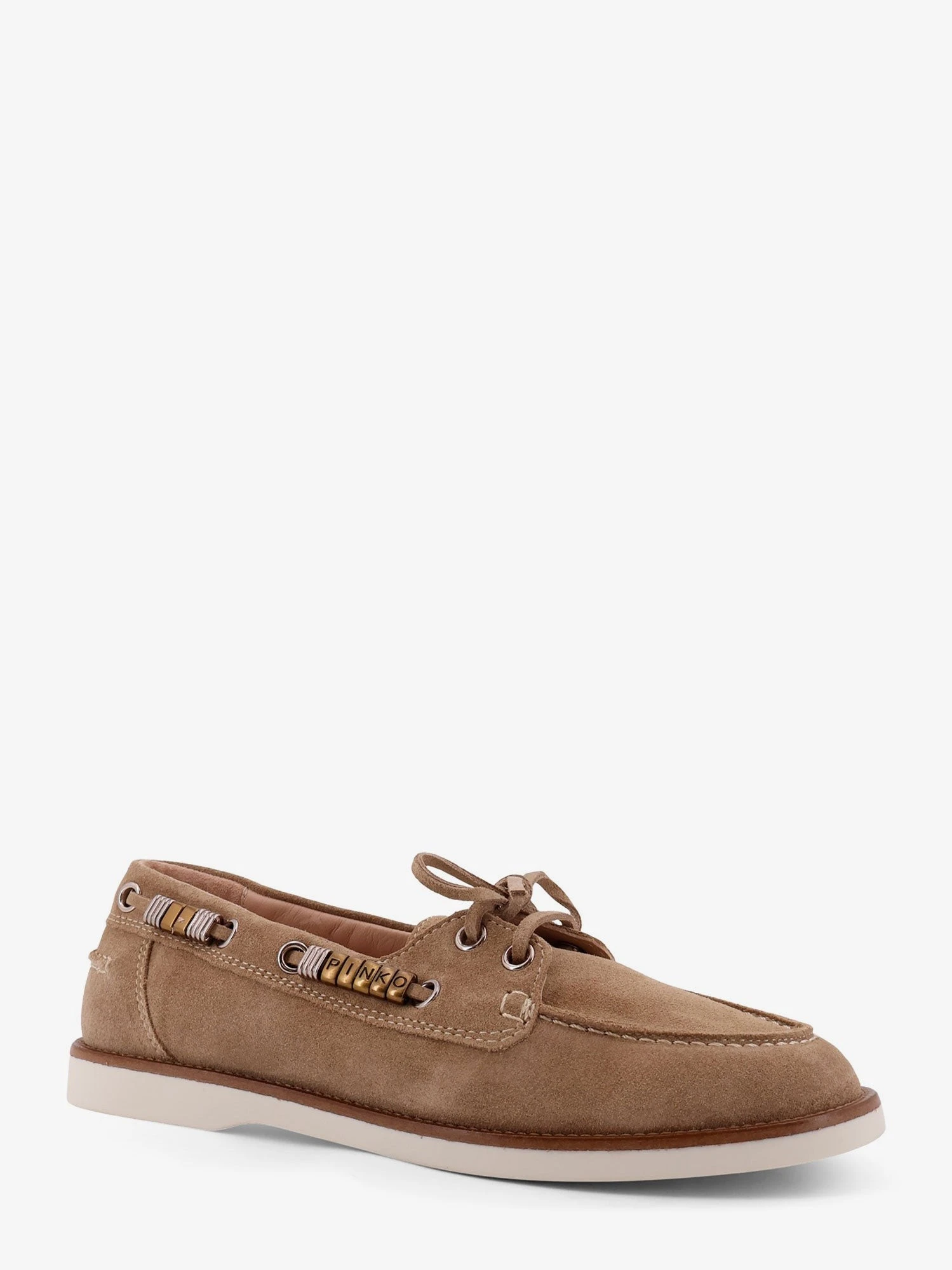 Grace suede loafers with metal lettering logo.webp