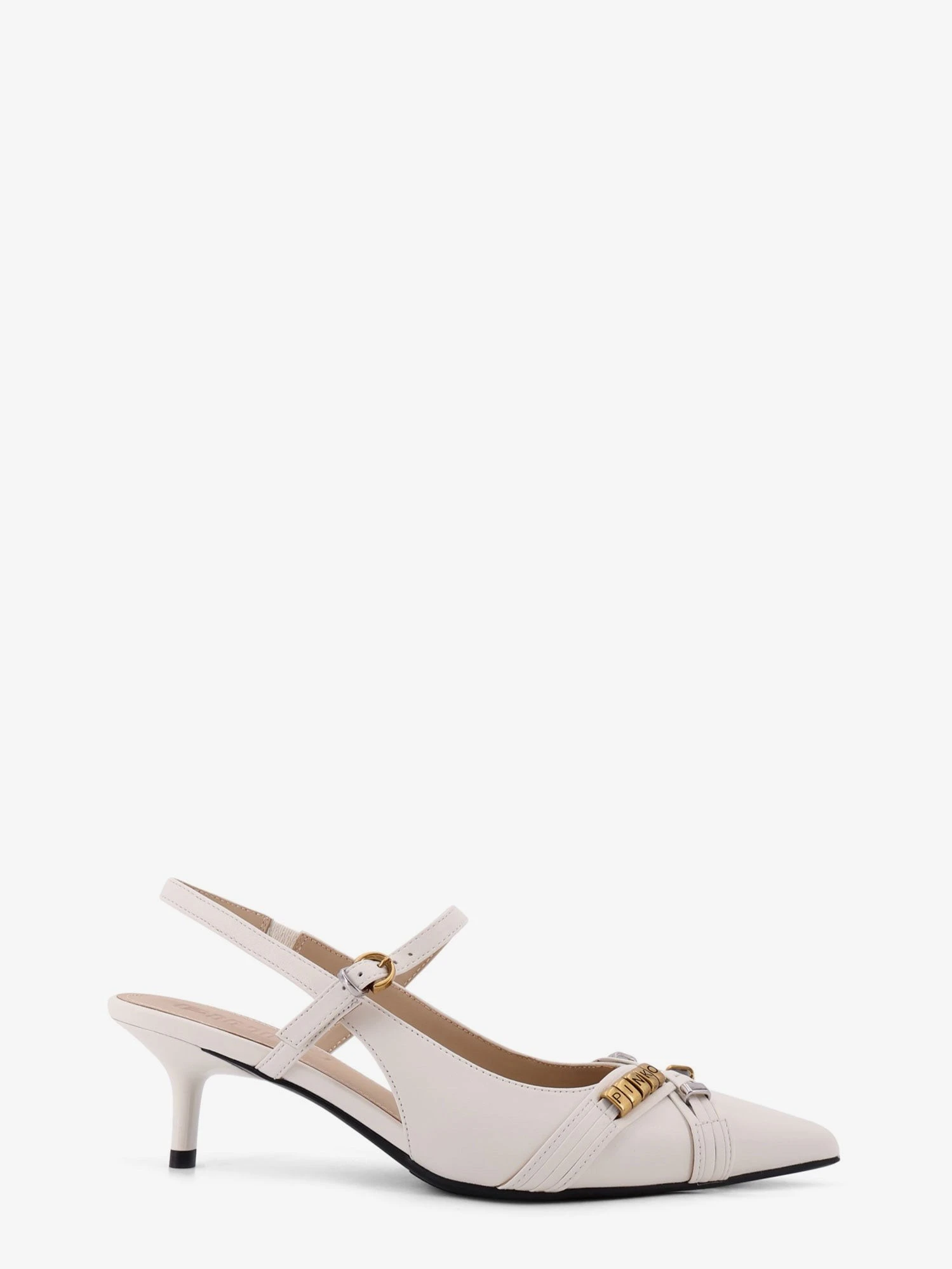 Gloria 18 leather pump with metal lettering detail.webp